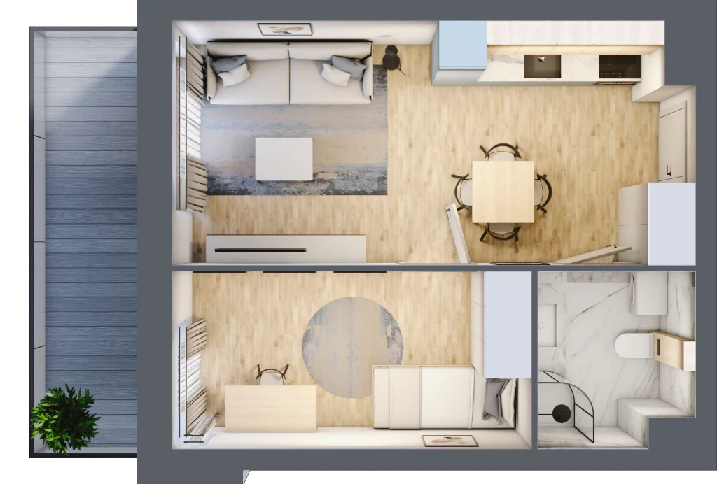 2 pokoje, mieszkanie 34,75 m², piętro 3, oferta nr E16, DA-KO Apartamenty, Gorzów Wielkopolski, ul. Żelazna