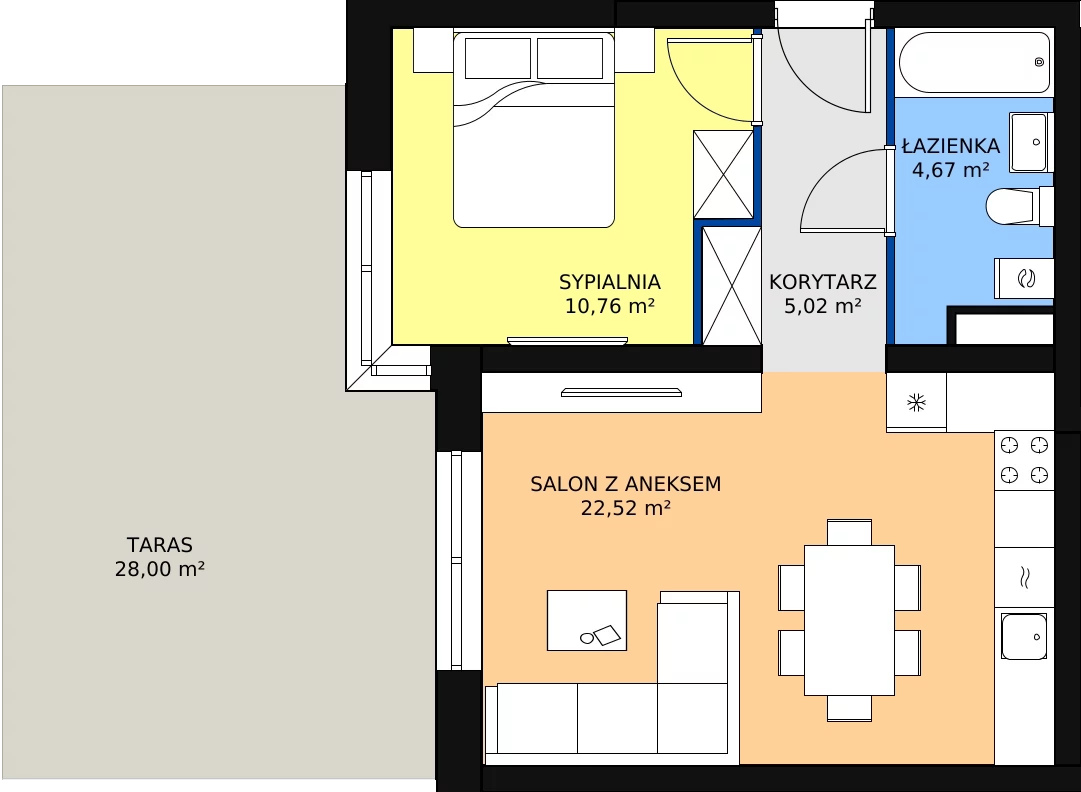 Zalety mieszkania 42.97 m², D2