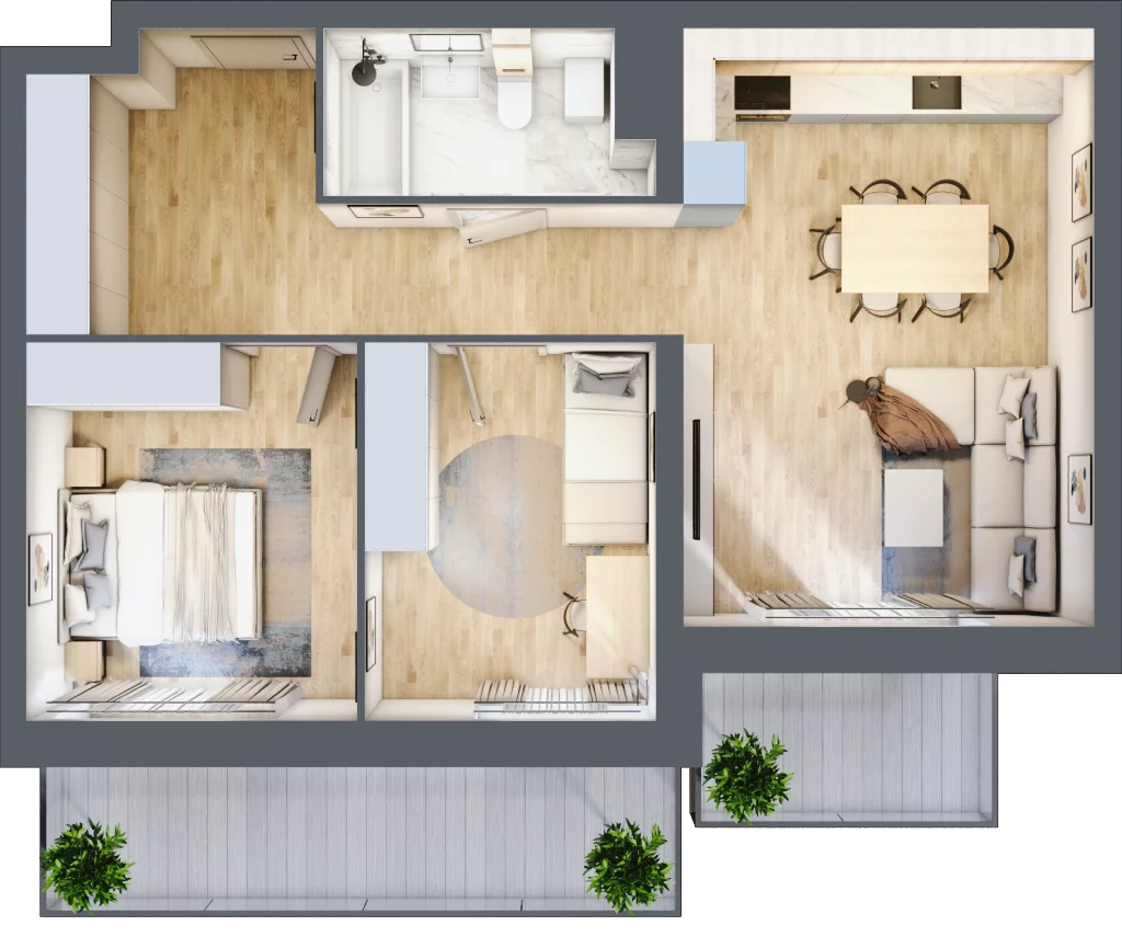 3 pokoje, mieszkanie 60,78 m², piętro 2, oferta nr C10, DA-KO Apartamenty, Gorzów Wielkopolski, ul. Żelazna
