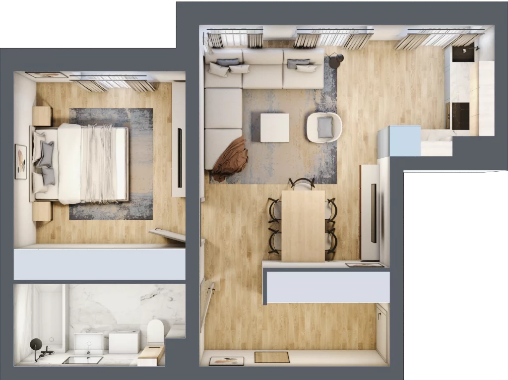 2 pokoje, mieszkanie 47,59 m², piętro 2, oferta nr C12, DA-KO Apartamenty, Gorzów Wielkopolski, ul. Żelazna