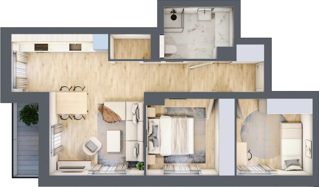 3 pokoje, apartament 55,59 m², piętro 1, oferta nr A1, Polanica Living, Polanica-Zdrój, ul. Bystrzycka