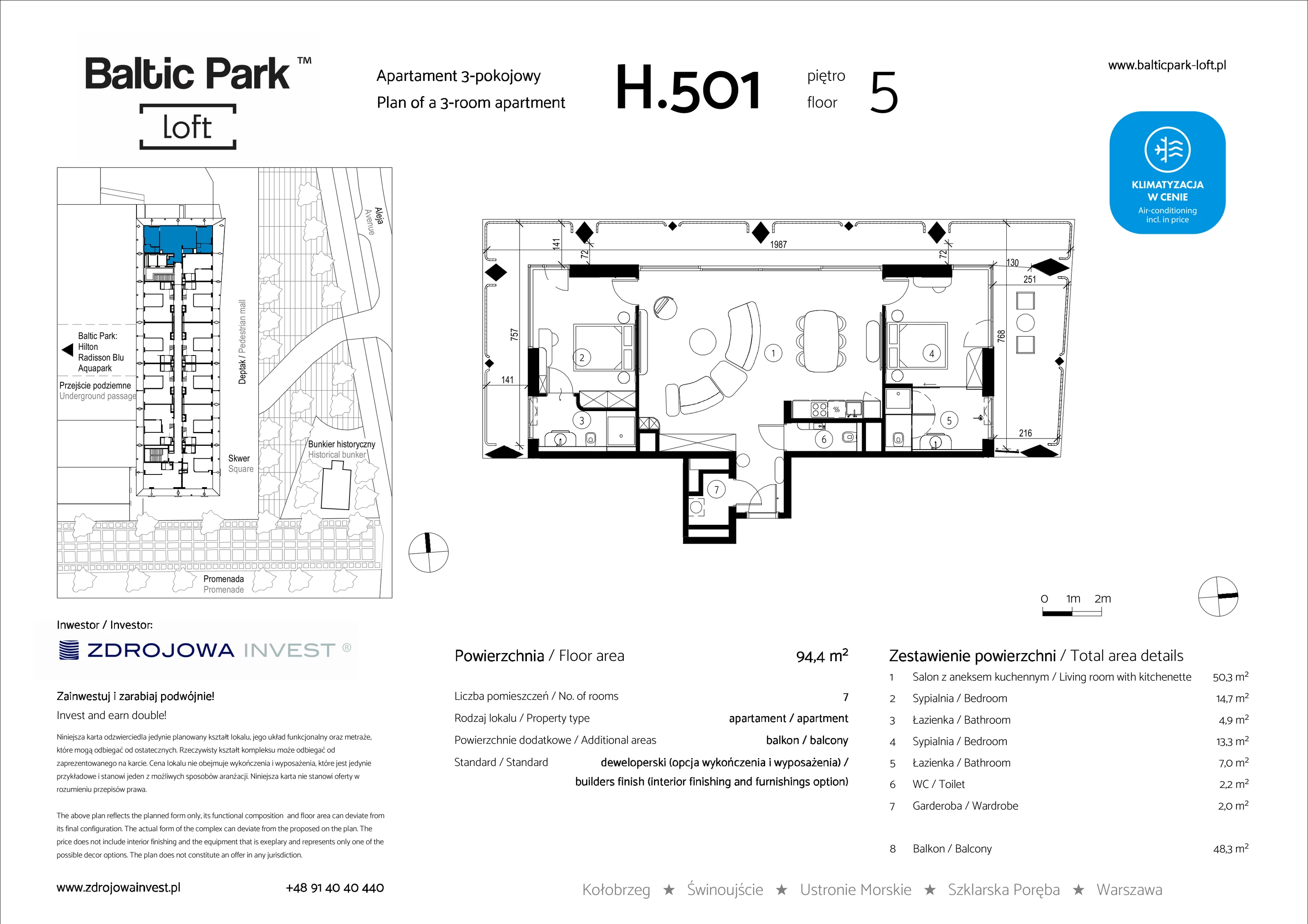 Apartament 94,40 m², piętro 5, oferta nr H.501, Baltic Park Loft, Świnoujście, ul. Uzdrowiskowa 42