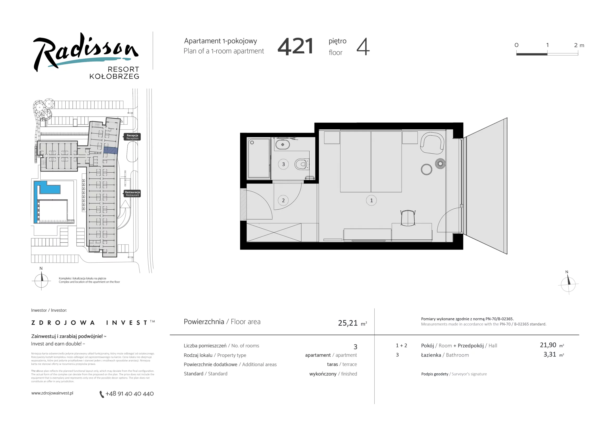 1 pokój, apartament inwestycyjny 25,21 m², piętro 4, oferta nr 421, Radisson Resort Kołobrzeg, Kołobrzeg, ul. Morawskiego 10