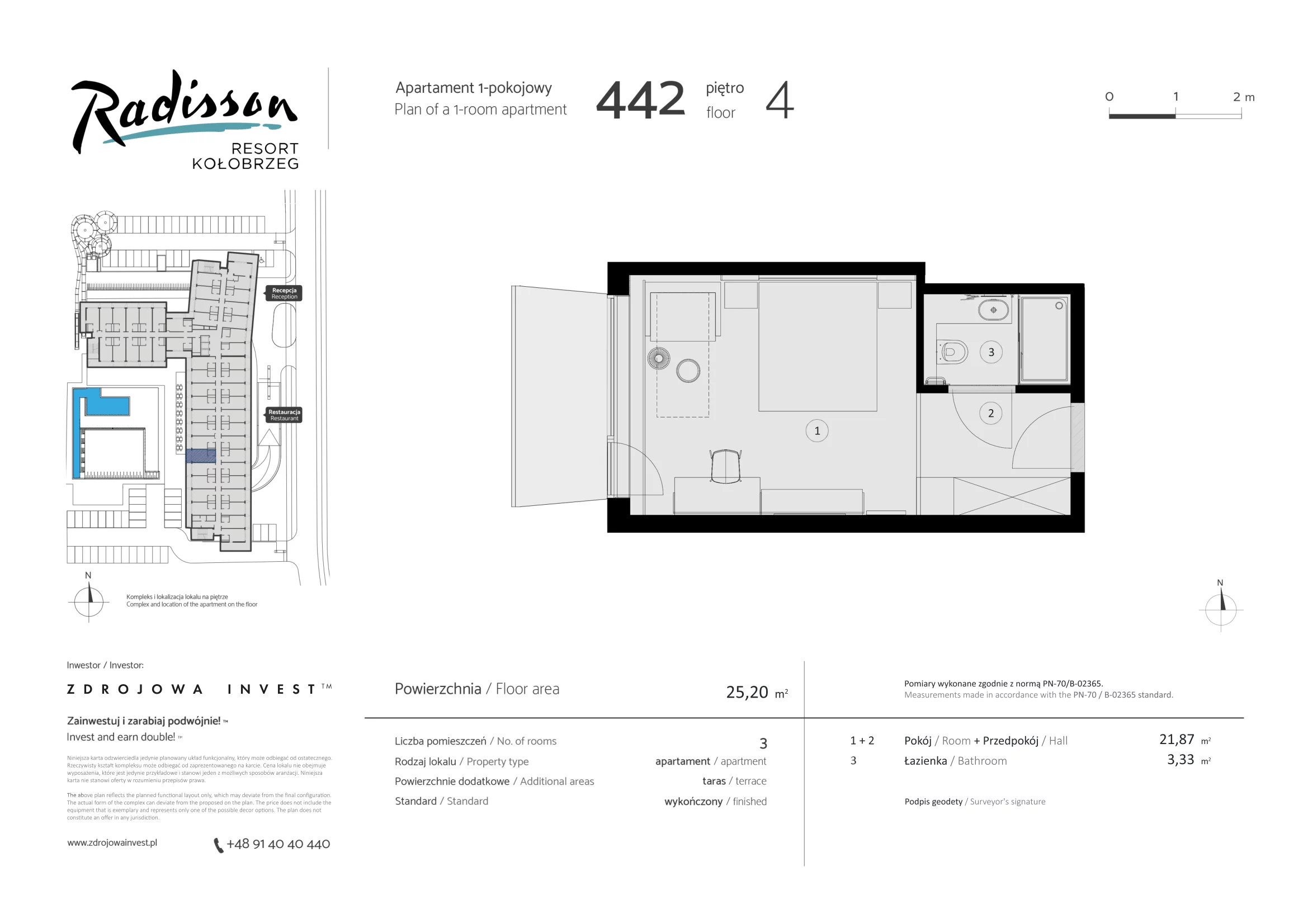 1 pokój, apartament inwestycyjny 25,20 m², piętro 4, oferta nr 442, Radisson Resort Kołobrzeg, Kołobrzeg, ul. Morawskiego 10