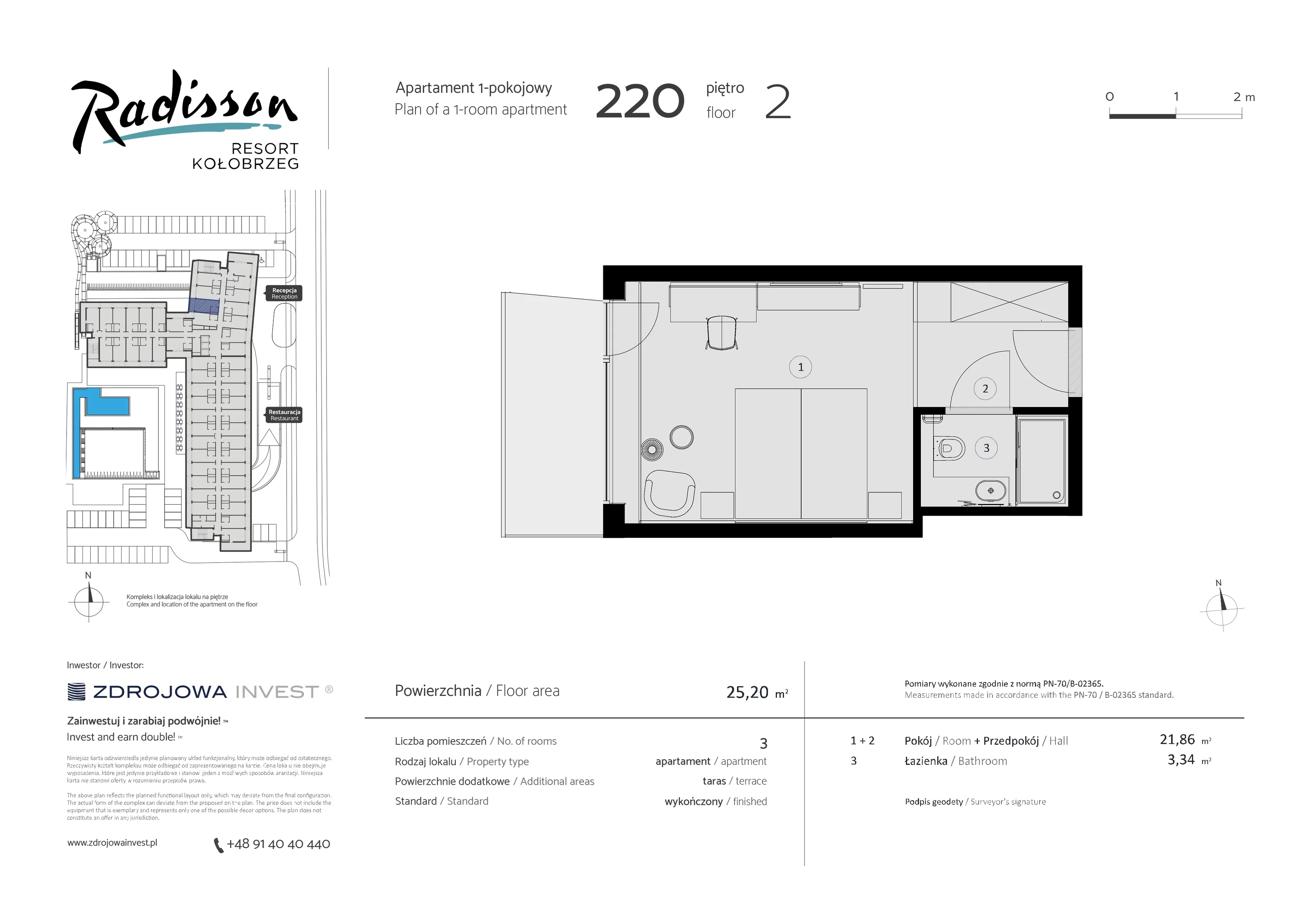 Apartament inwestycyjny 25,20 m², piętro 2, oferta nr 220, Radisson Resort Kołobrzeg, Kołobrzeg, ul. Morawskiego 10