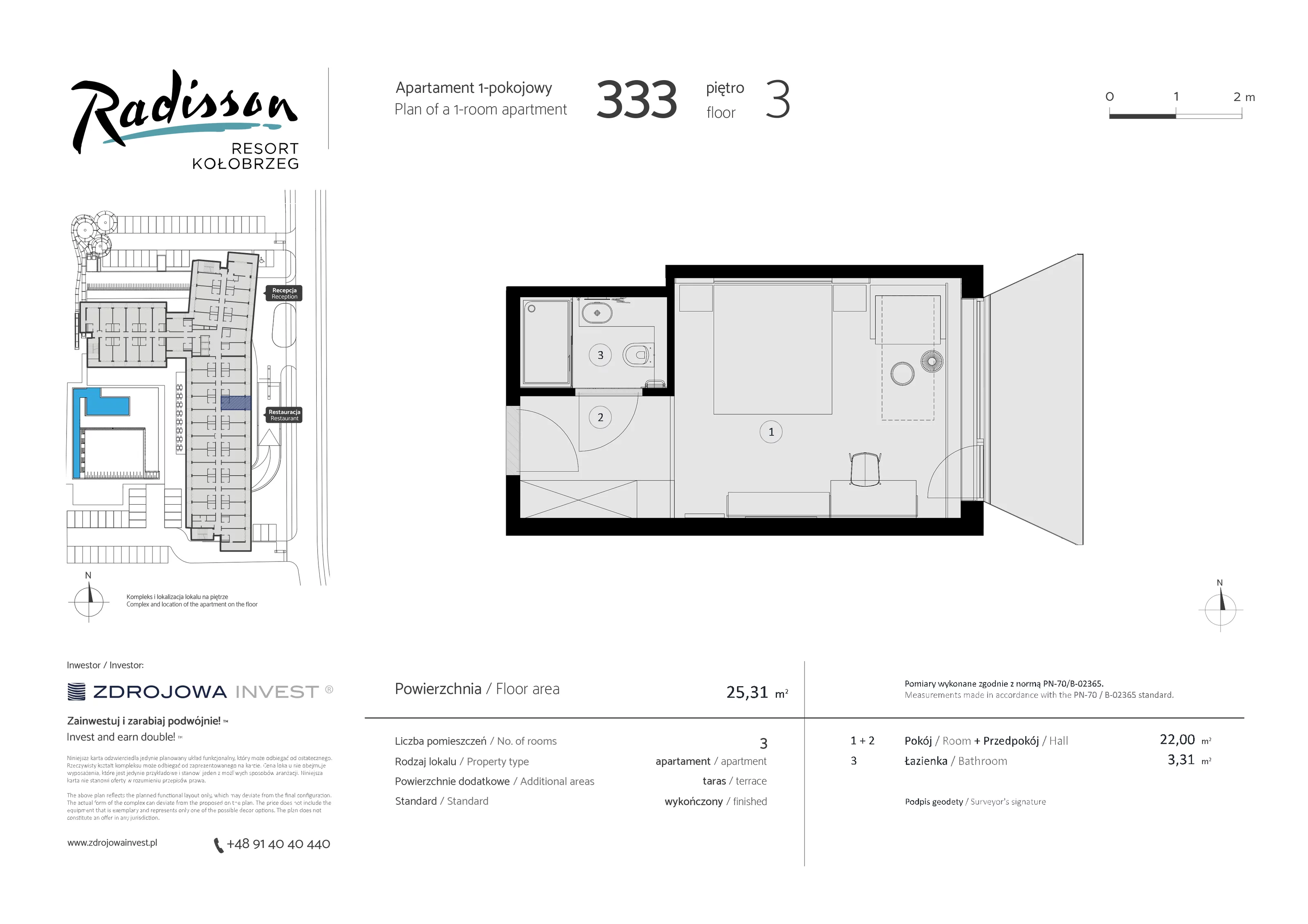 Apartament inwestycyjny 25,31 m², piętro 3, oferta nr 333, Radisson Resort Kołobrzeg, Kołobrzeg, ul. Morawskiego 10