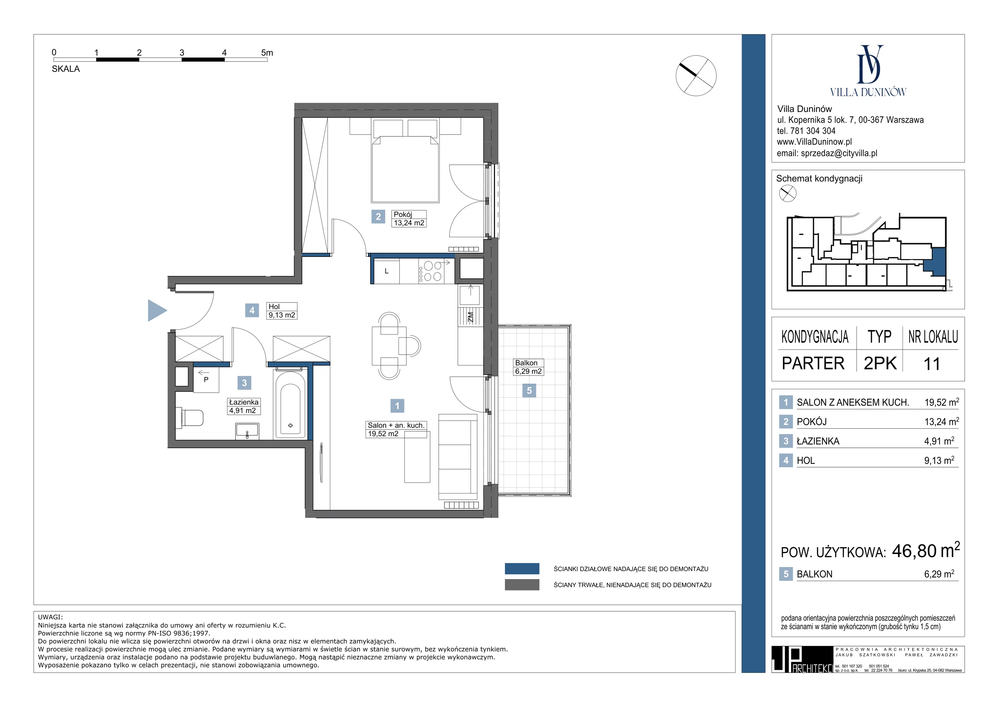 Mieszkanie 46,80 m², parter, oferta nr 11, Villa Duninów, Warszawa, Białołęka, Henryków, ul. Duninów 7, 03-182 Warszawa