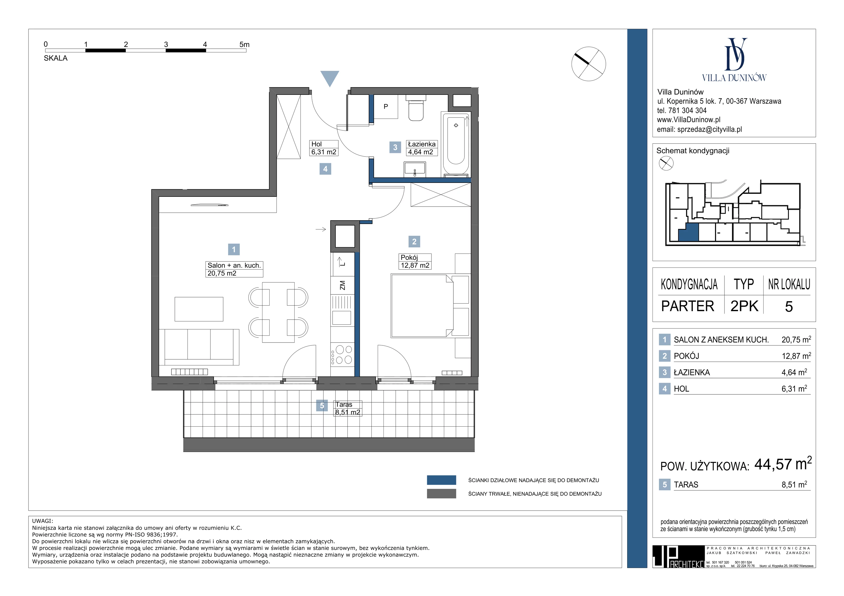 Mieszkanie 44,57 m², parter, oferta nr 05, Villa Duninów, Warszawa, Białołęka, Henryków, ul. Duninów 7, 03-182 Warszawa