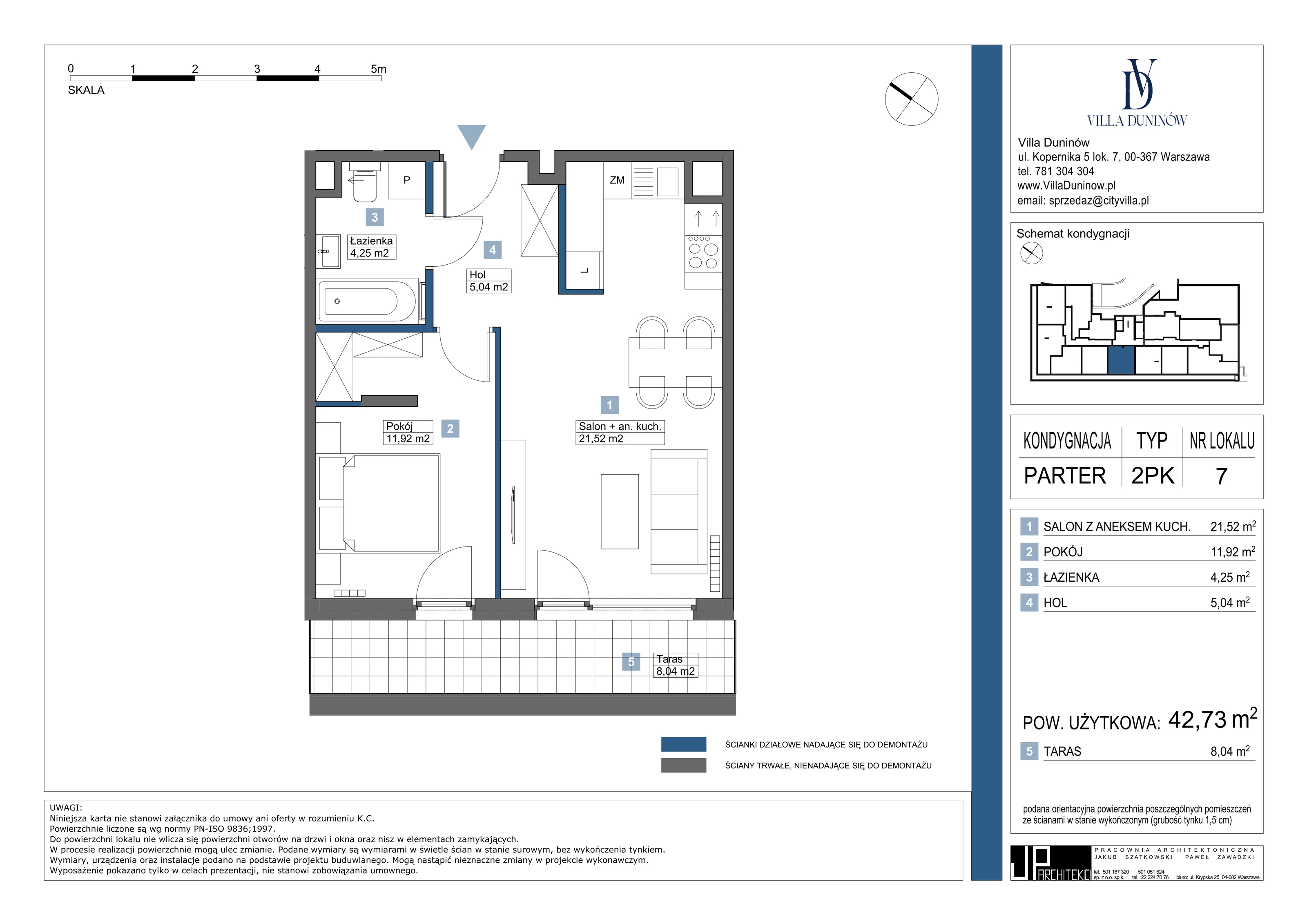 Mieszkanie 42,73 m², parter, oferta nr 07, Villa Duninów, Warszawa, Białołęka, Henryków, ul. Duninów 7, 03-182 Warszawa