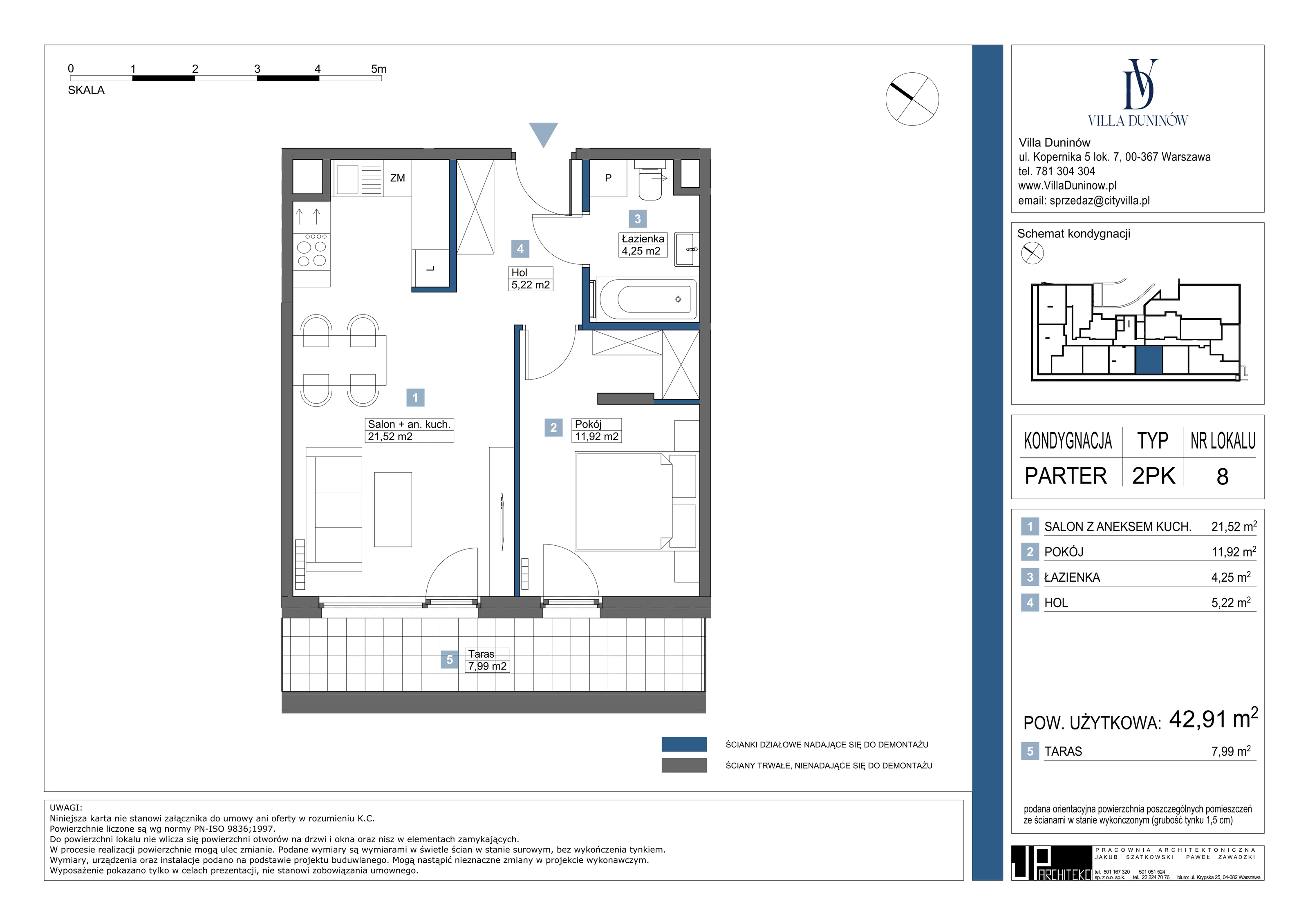 Mieszkanie 42,91 m², parter, oferta nr 08, Villa Duninów, Warszawa, Białołęka, Henryków, ul. Duninów 7, 03-182 Warszawa