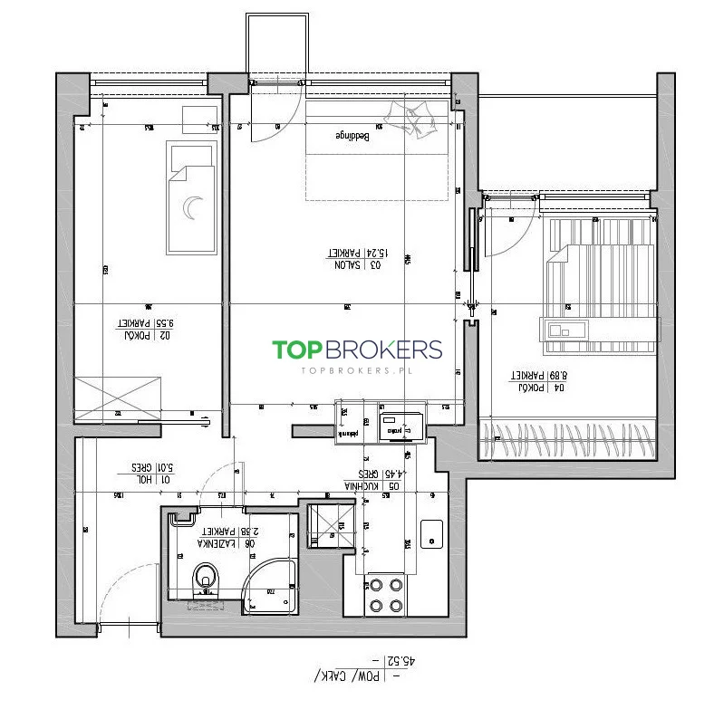 Mieszkanie trzypokojowe 45,40 m², Warszawa, Puławska, Sprzedaż