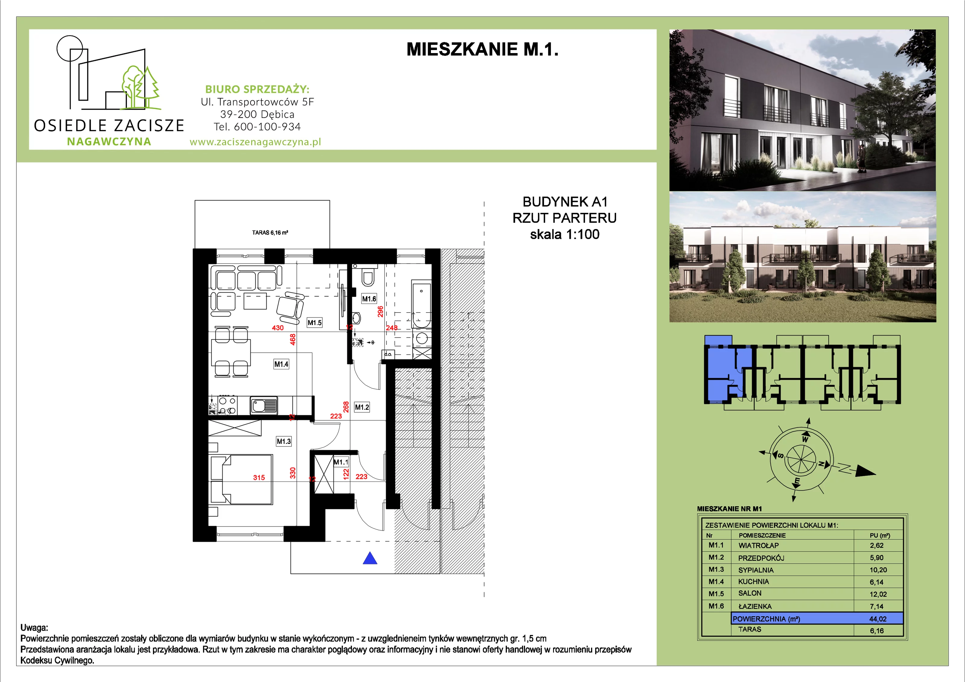 Mieszkanie 44,02 m², parter, oferta nr M1, Osiedle Zacisze Nagawczyna, Nagawczyna, Nagawczyna