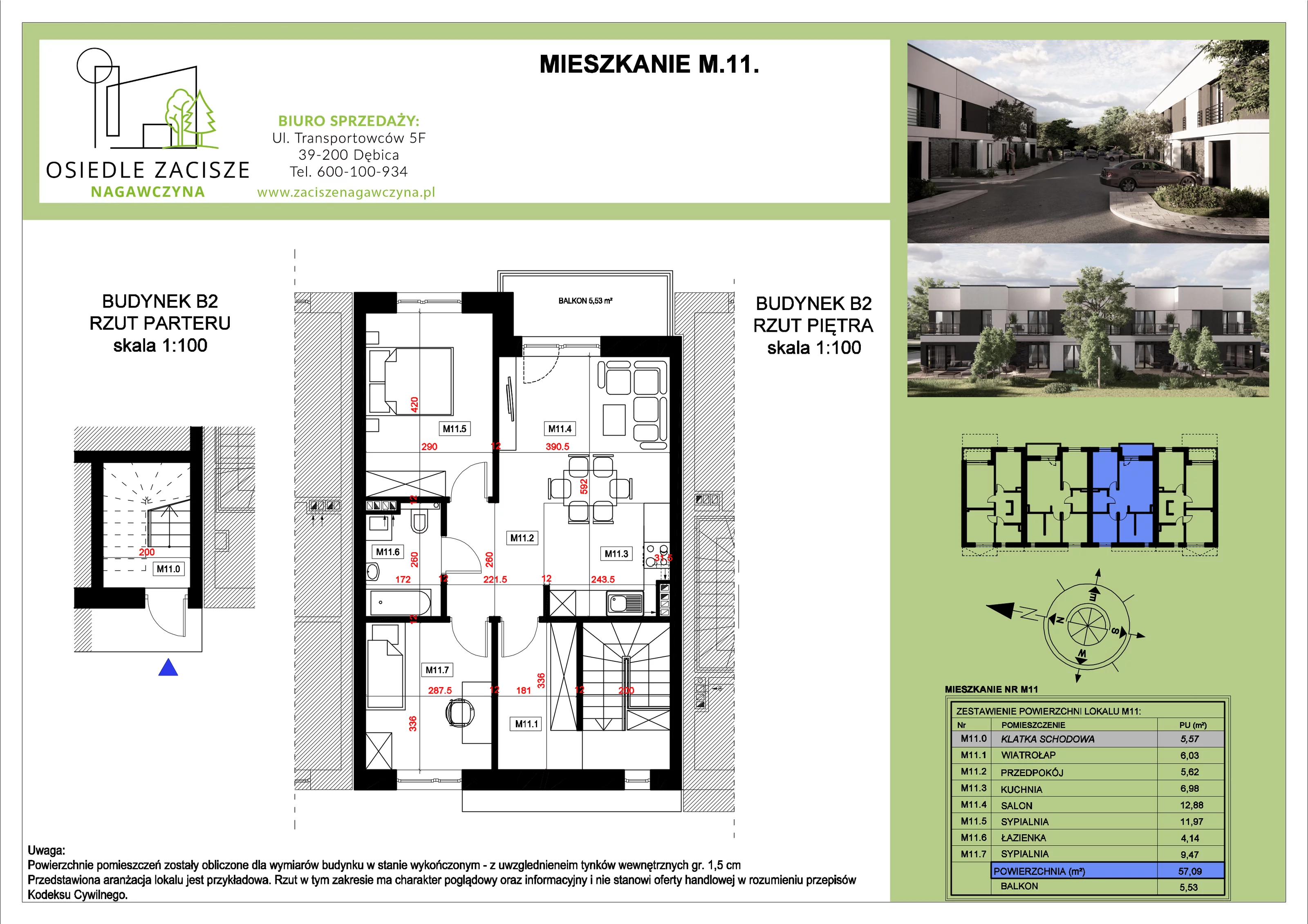 Mieszkanie 57,09 m², piętro 1, oferta nr M11, Osiedle Zacisze Nagawczyna, Nagawczyna, Nagawczyna