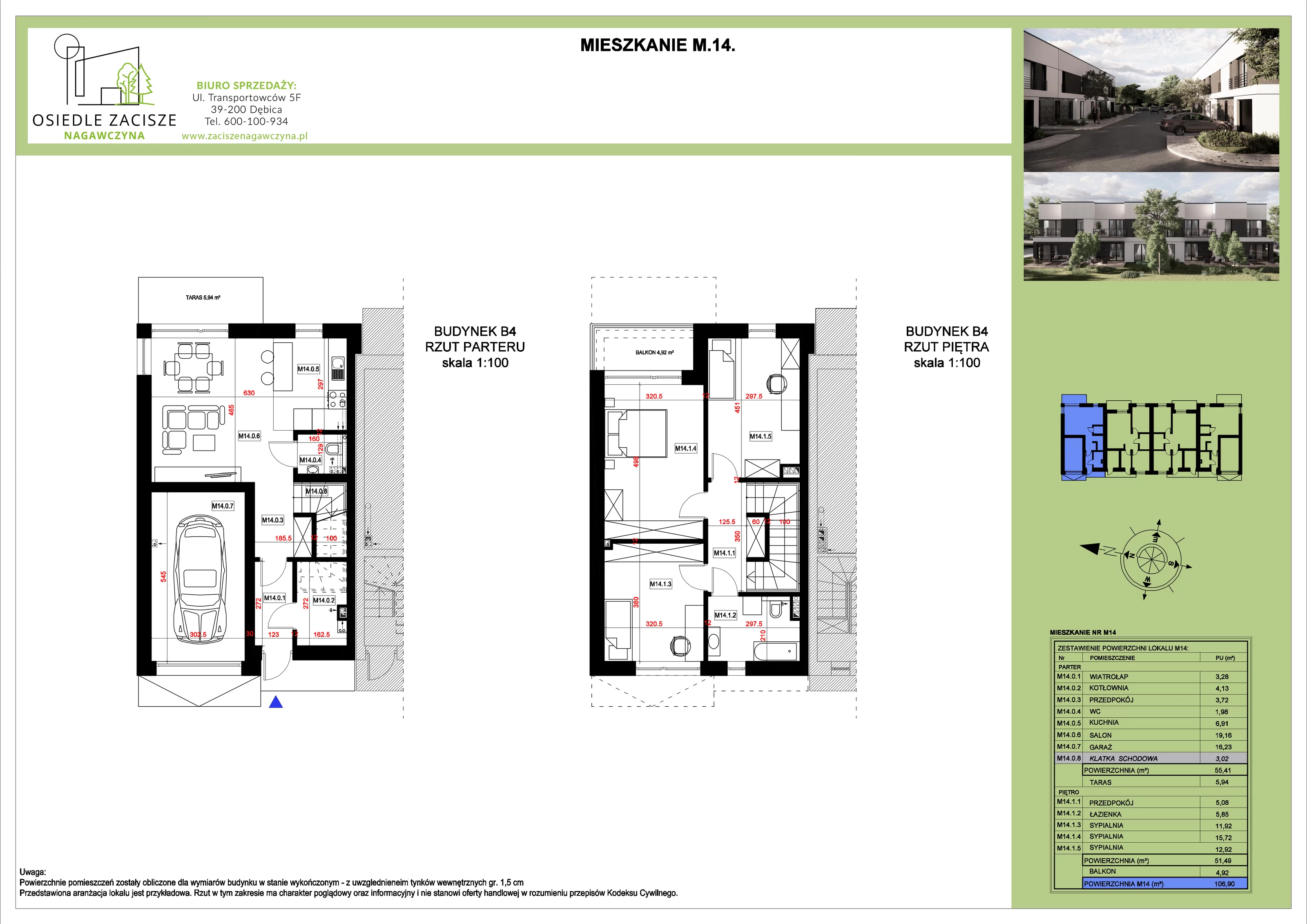 Mieszkanie 106,90 m², parter, oferta nr M14, Osiedle Zacisze Nagawczyna, Nagawczyna, Nagawczyna