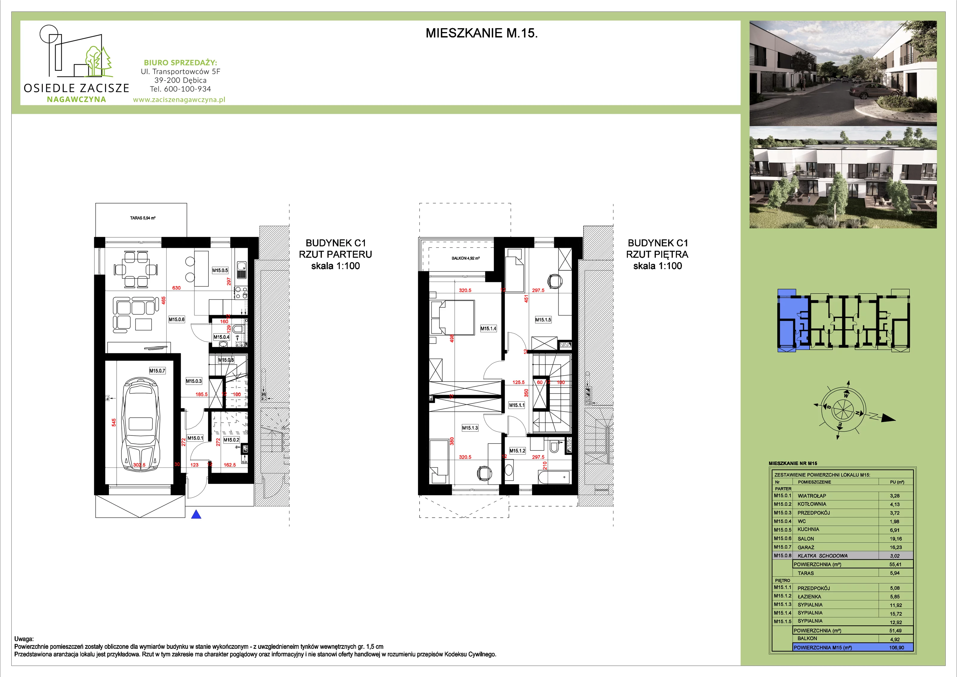 Mieszkanie 106,90 m², parter, oferta nr M15, Osiedle Zacisze Nagawczyna, Nagawczyna, Nagawczyna