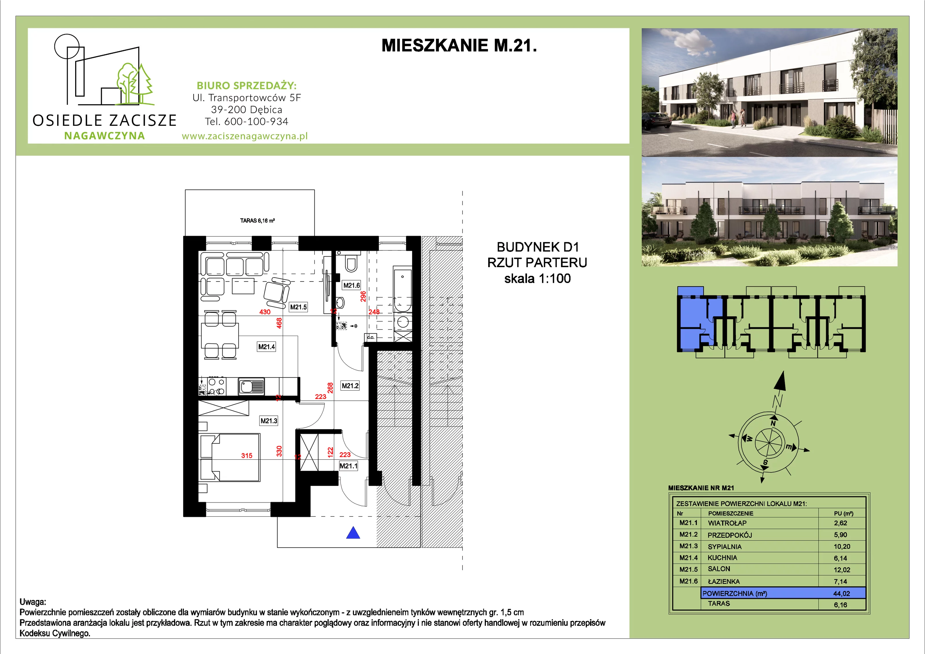 Mieszkanie 44,02 m², parter, oferta nr M21, Osiedle Zacisze Nagawczyna, Nagawczyna, Nagawczyna