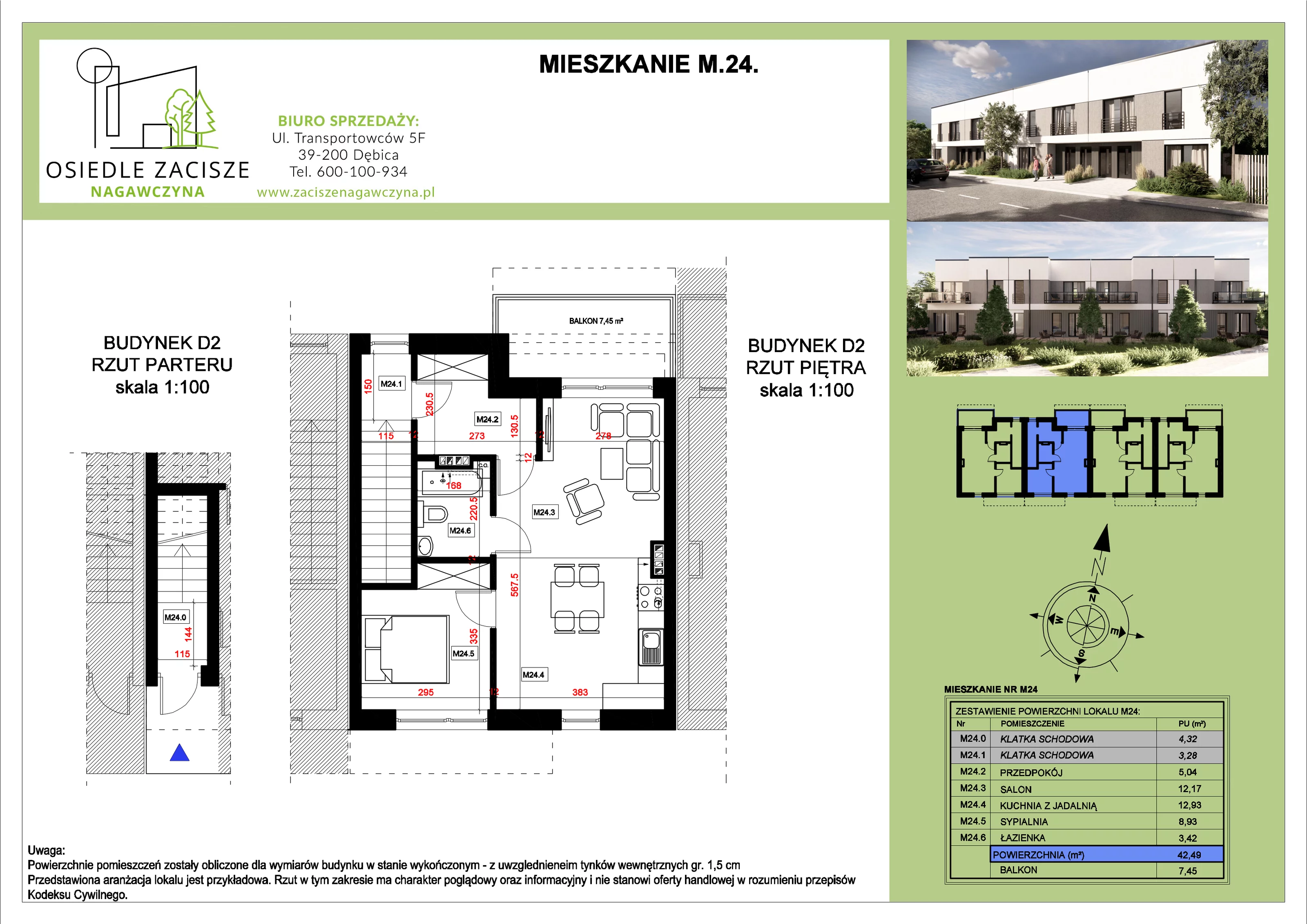 Mieszkanie 42,49 m², piętro 1, oferta nr M24, Osiedle Zacisze Nagawczyna, Nagawczyna, Nagawczyna