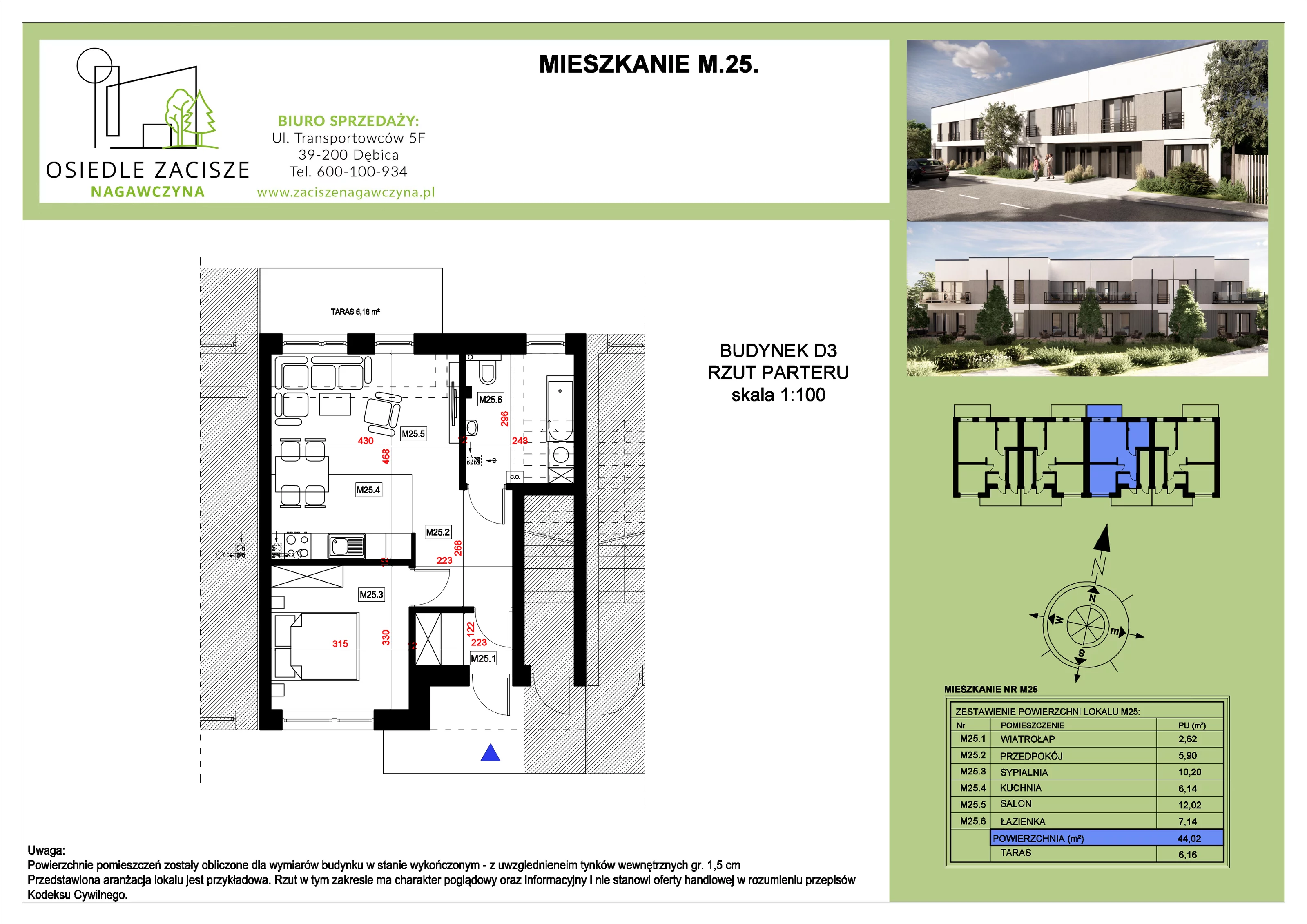 Mieszkanie 44,02 m², parter, oferta nr M25, Osiedle Zacisze Nagawczyna, Nagawczyna, Nagawczyna