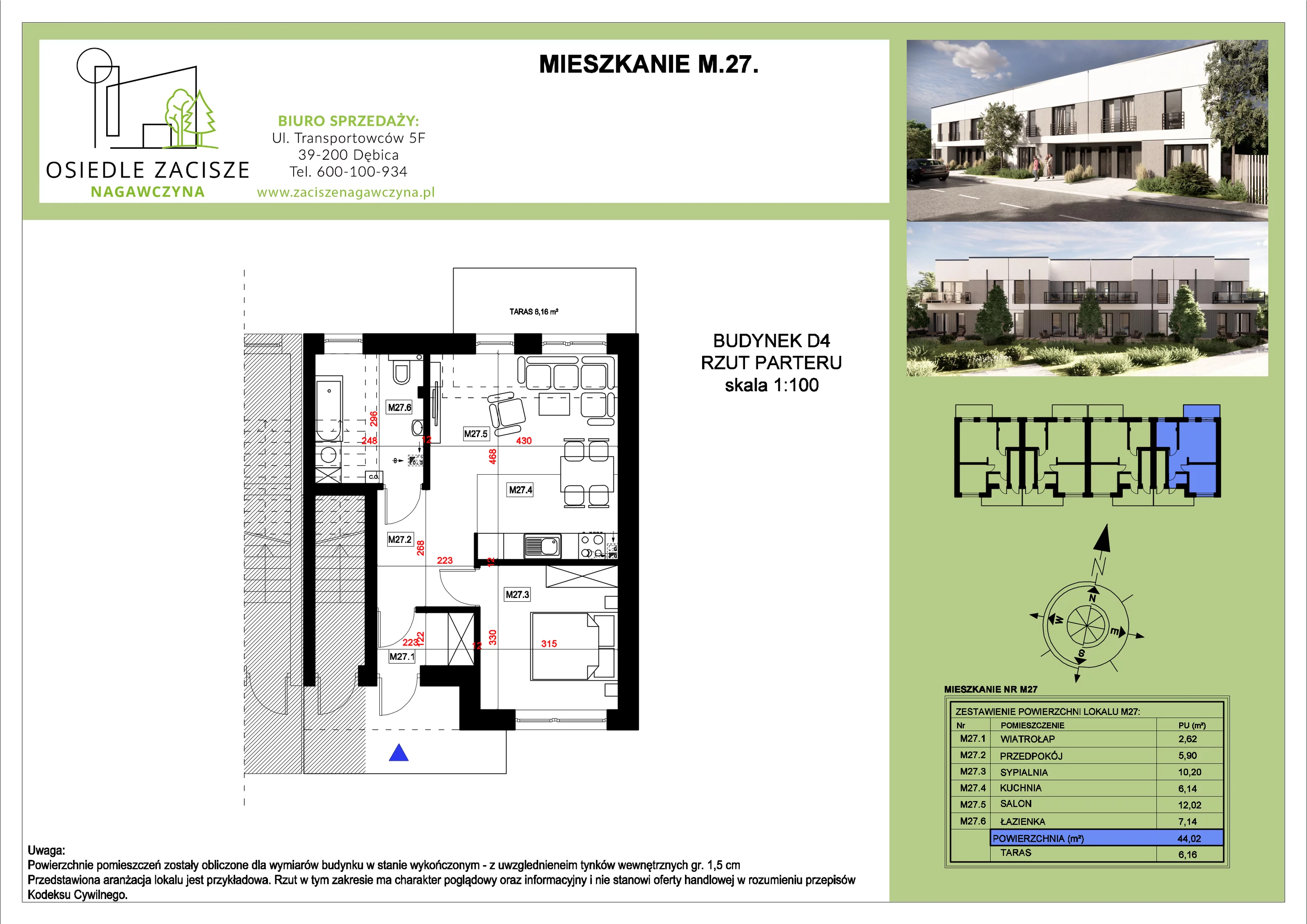 Mieszkanie 44,02 m², parter, oferta nr M27, Osiedle Zacisze Nagawczyna, Nagawczyna, Nagawczyna