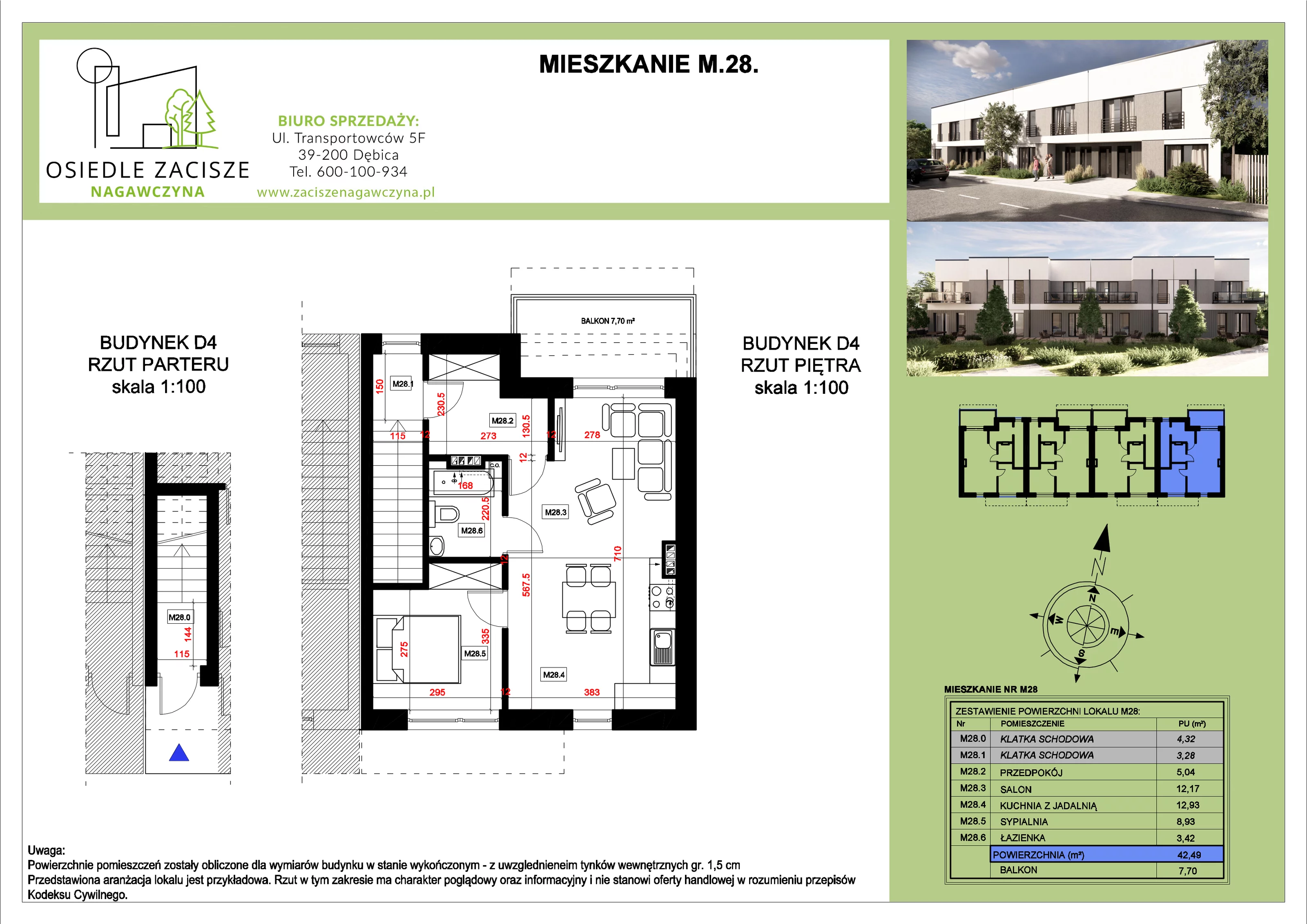 Mieszkanie 42,49 m², piętro 1, oferta nr M28, Osiedle Zacisze Nagawczyna, Nagawczyna, Nagawczyna