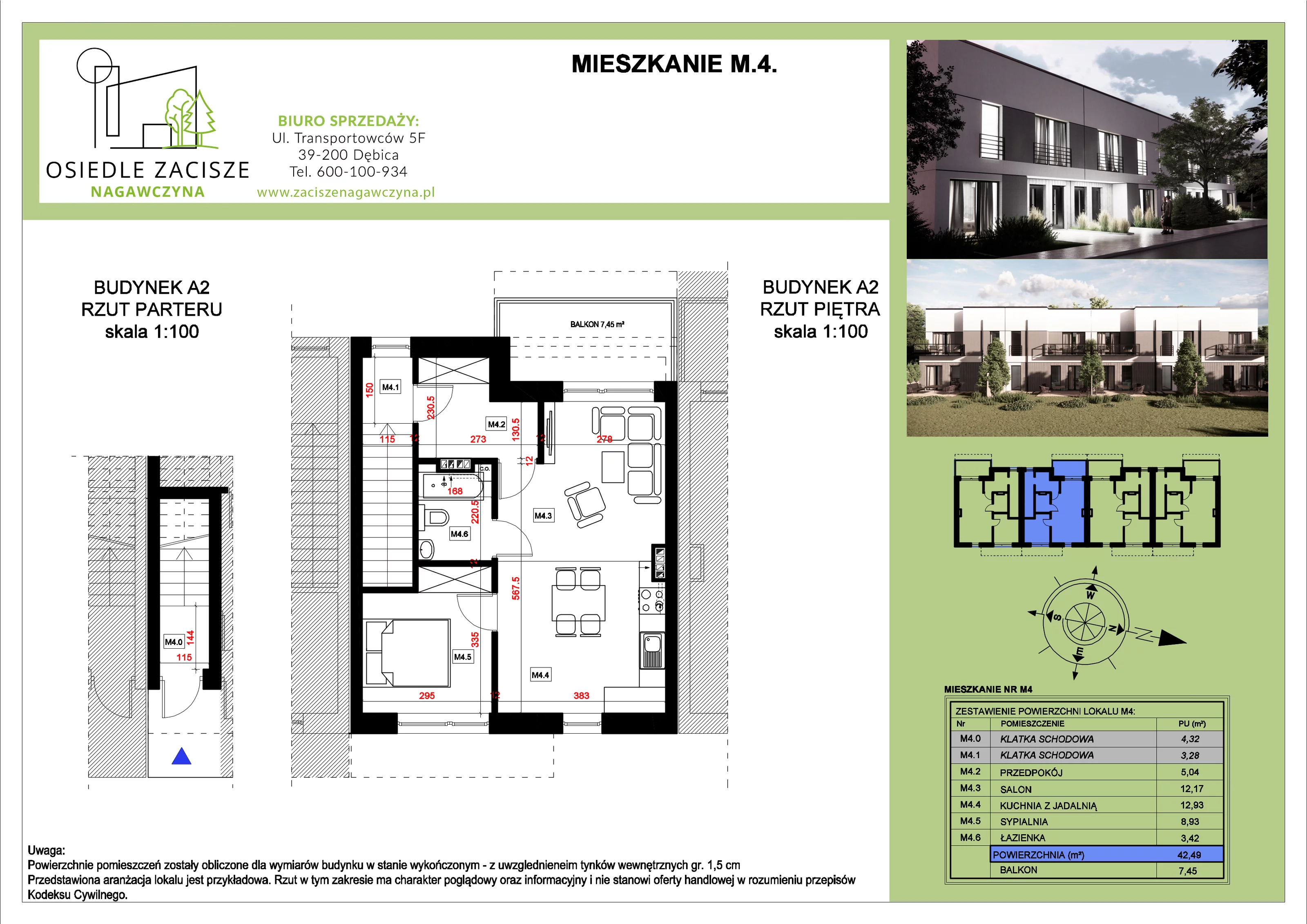 Mieszkanie 42,49 m², piętro 1, oferta nr M4, Osiedle Zacisze Nagawczyna, Nagawczyna, Nagawczyna