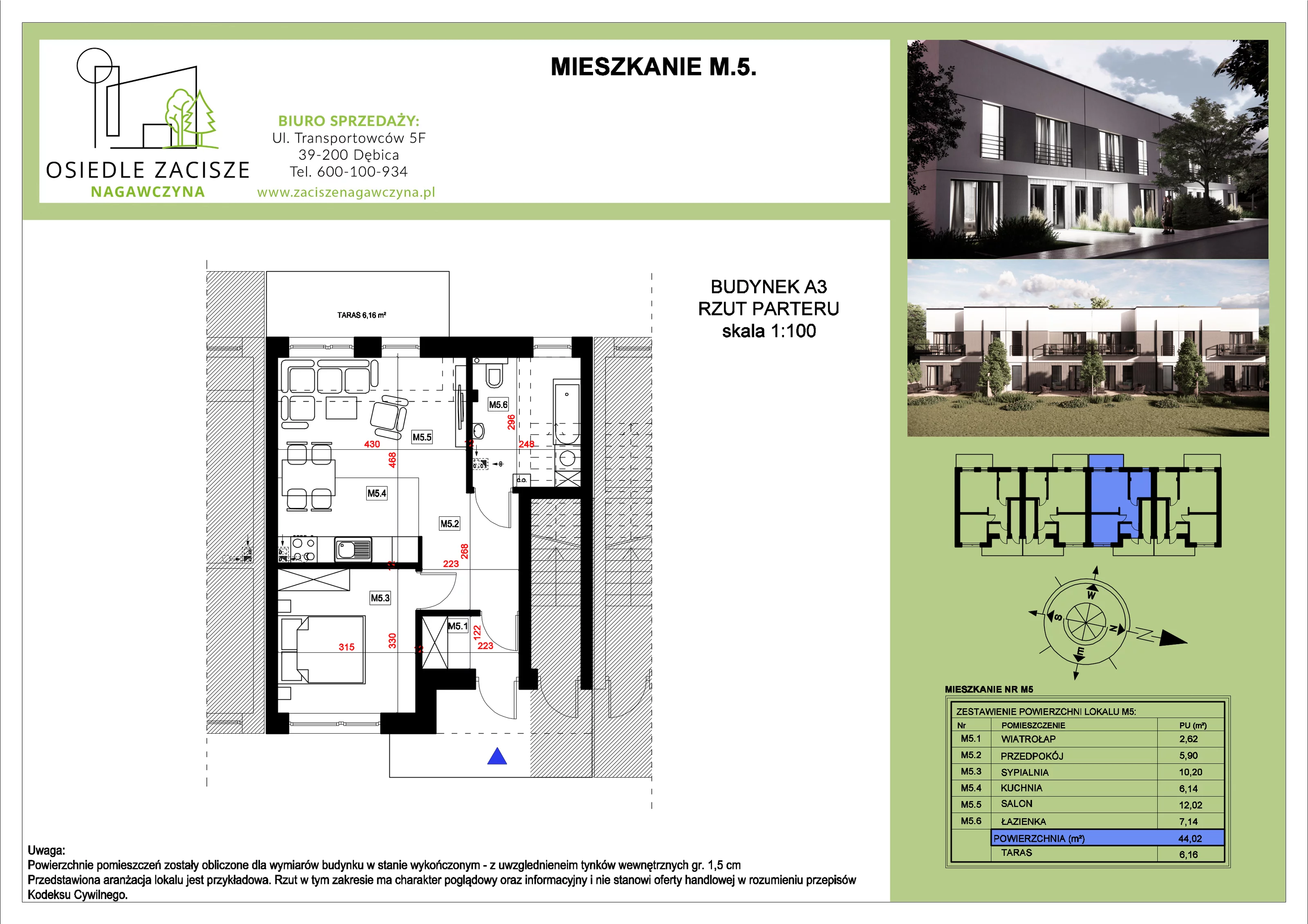 Mieszkanie 44,02 m², parter, oferta nr M5, Osiedle Zacisze Nagawczyna, Nagawczyna, Nagawczyna