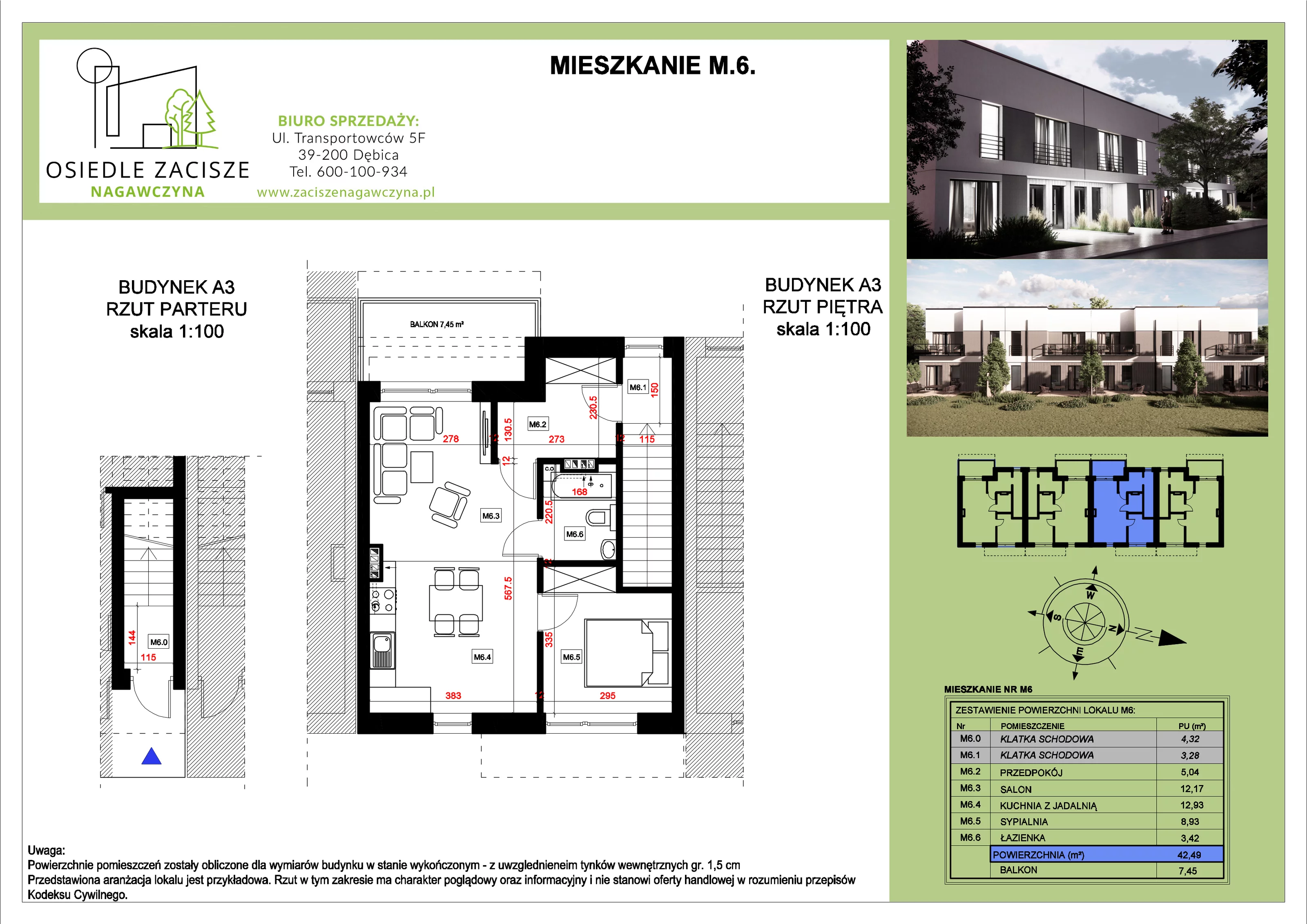 Mieszkanie 42,49 m², piętro 1, oferta nr M6, Osiedle Zacisze Nagawczyna, Nagawczyna, Nagawczyna