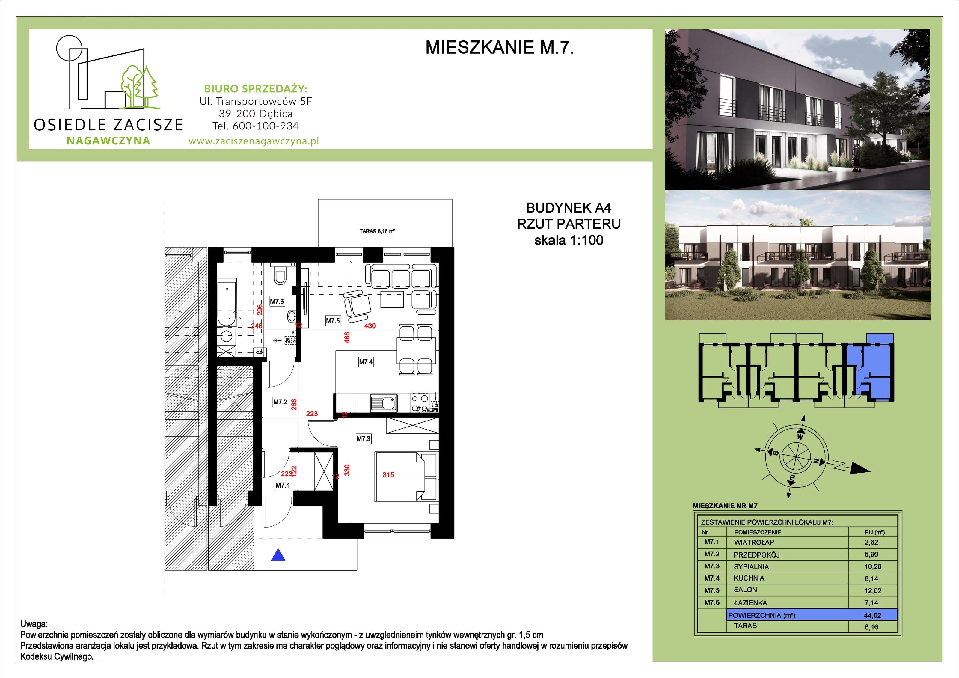 Mieszkanie 44,02 m², parter, oferta nr M7, Osiedle Zacisze Nagawczyna, Nagawczyna, Nagawczyna