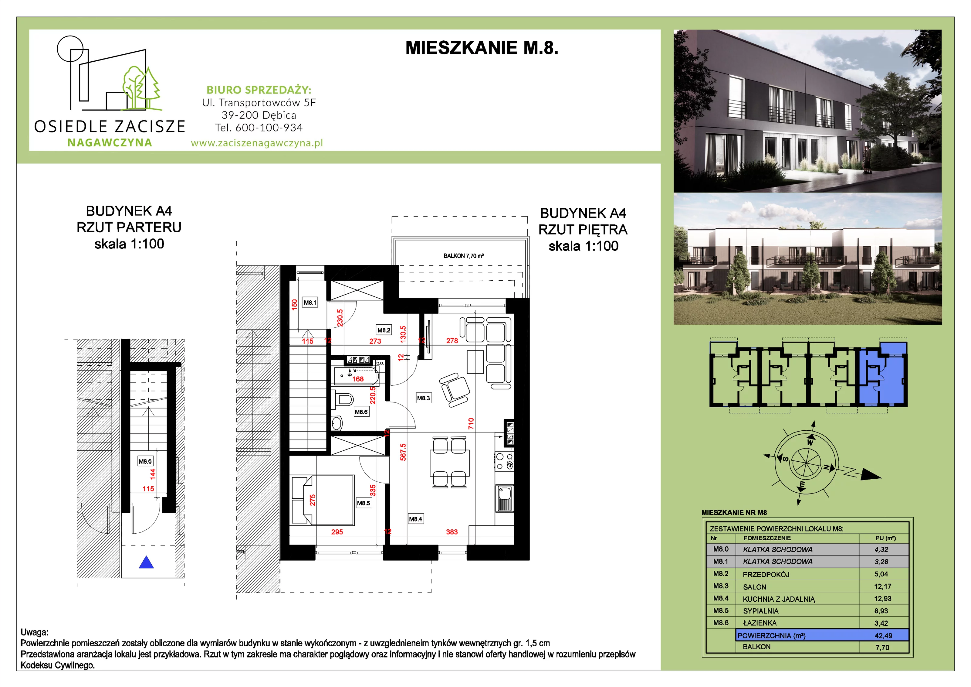 Mieszkanie 42,49 m², parter, oferta nr M8, Osiedle Zacisze Nagawczyna, Nagawczyna, Nagawczyna