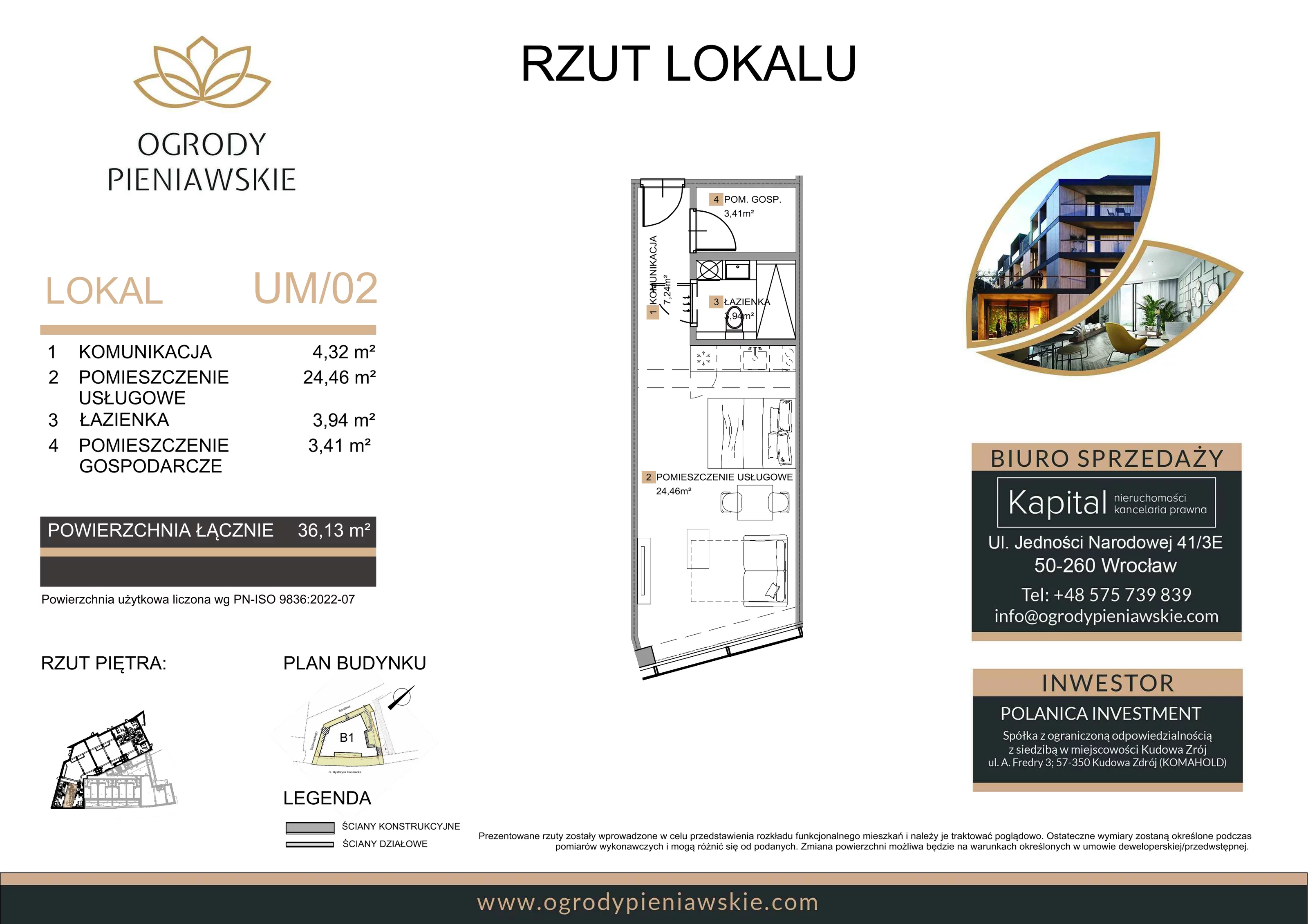 2 pokoje, apartament 36,13 m², parter, oferta nr UM//02, Ogrody Pieniawskie, Polanica-Zdrój, ul. Zdrojowa