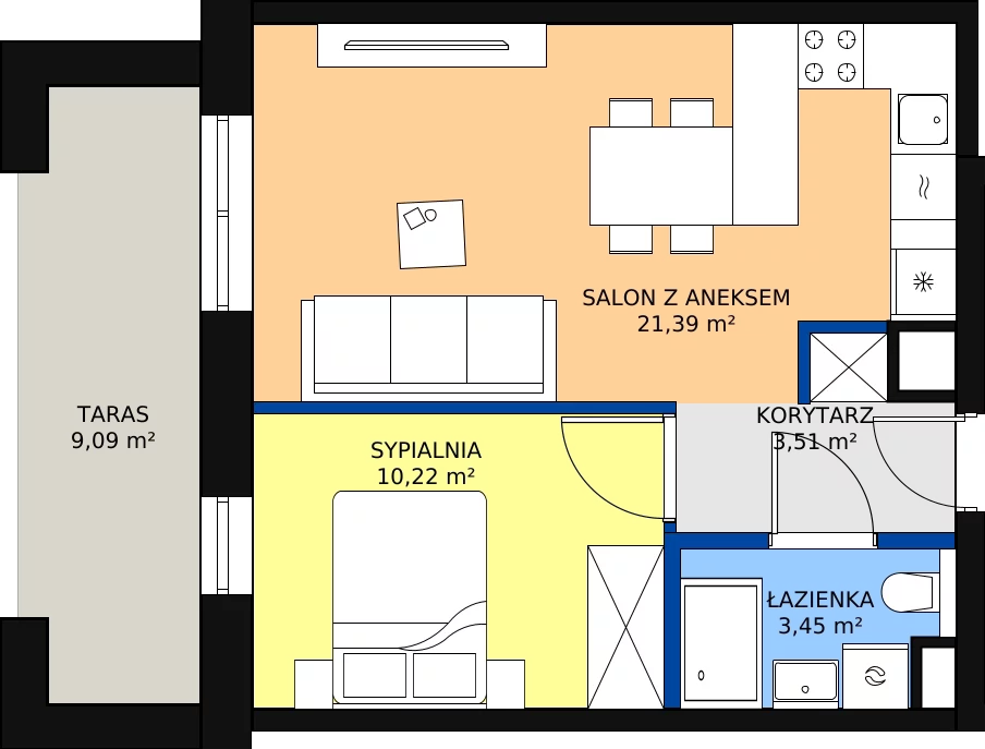 Zalety mieszkania 38.57 m², 45