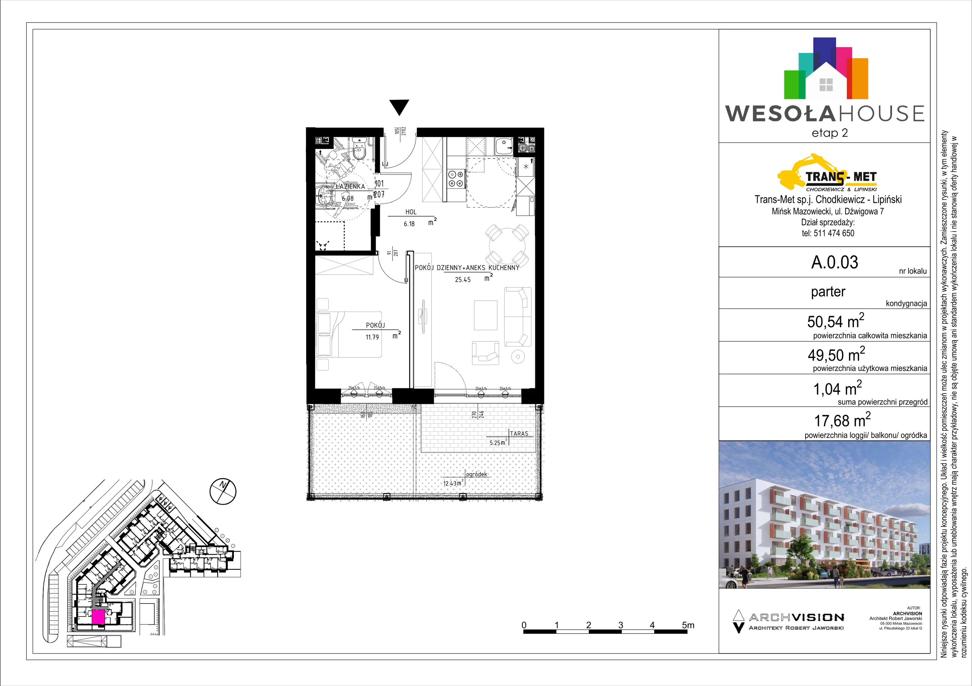 2 pokoje, mieszkanie 49,50 m², parter, oferta nr A.0.3, Wesoła House Etap II, Mińsk Mazowiecki, ul. Wesoła 2B