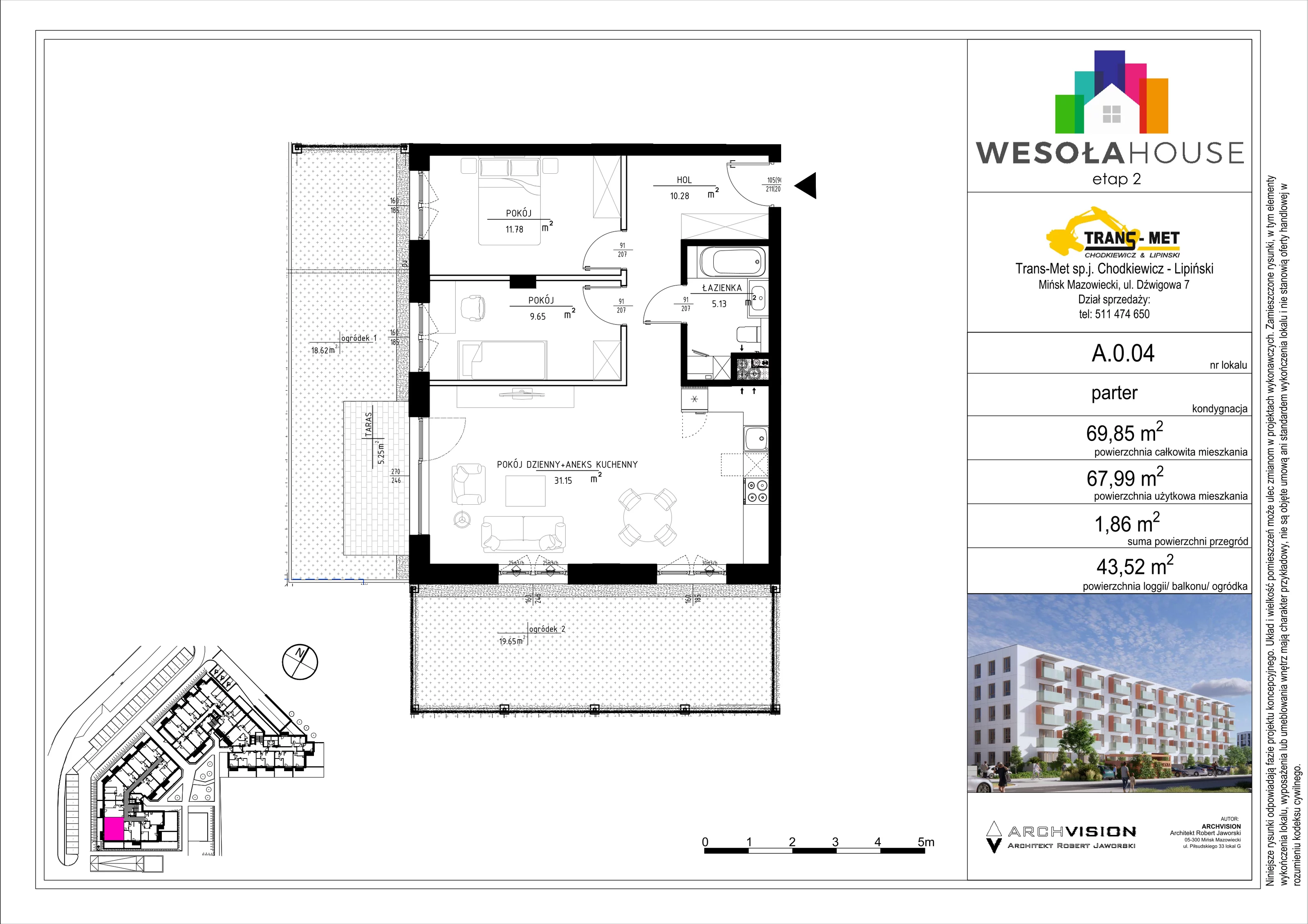 3 pokoje, mieszkanie 67,99 m², parter, oferta nr A.0.4, Wesoła House Etap II, Mińsk Mazowiecki, ul. Wesoła 2B