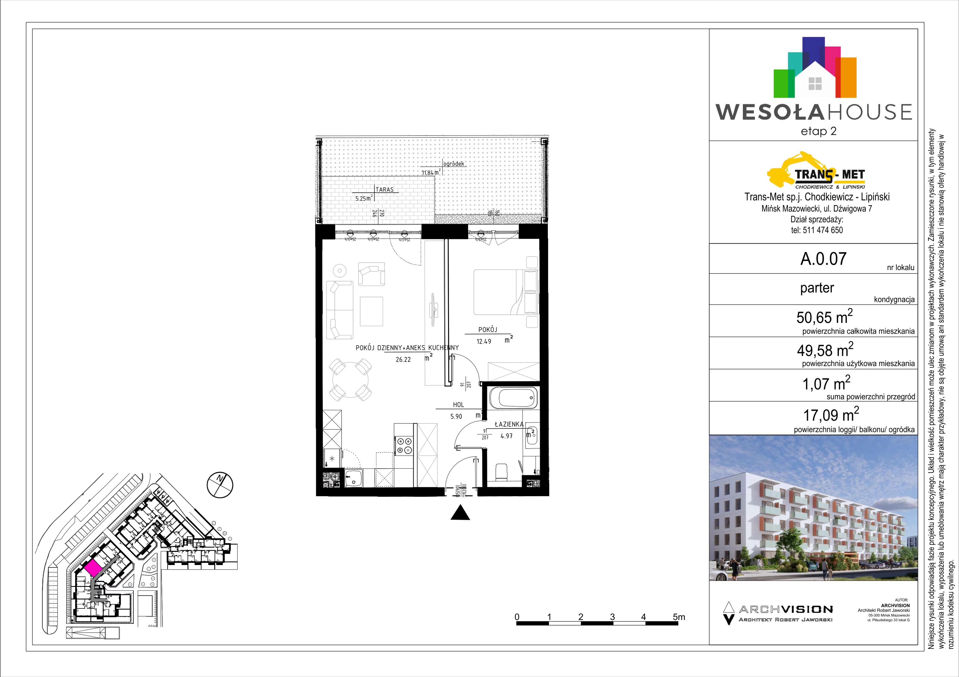 2 pokoje, mieszkanie 49,58 m², parter, oferta nr A.0.7, Wesoła House Etap II, Mińsk Mazowiecki, ul. Wesoła 2B