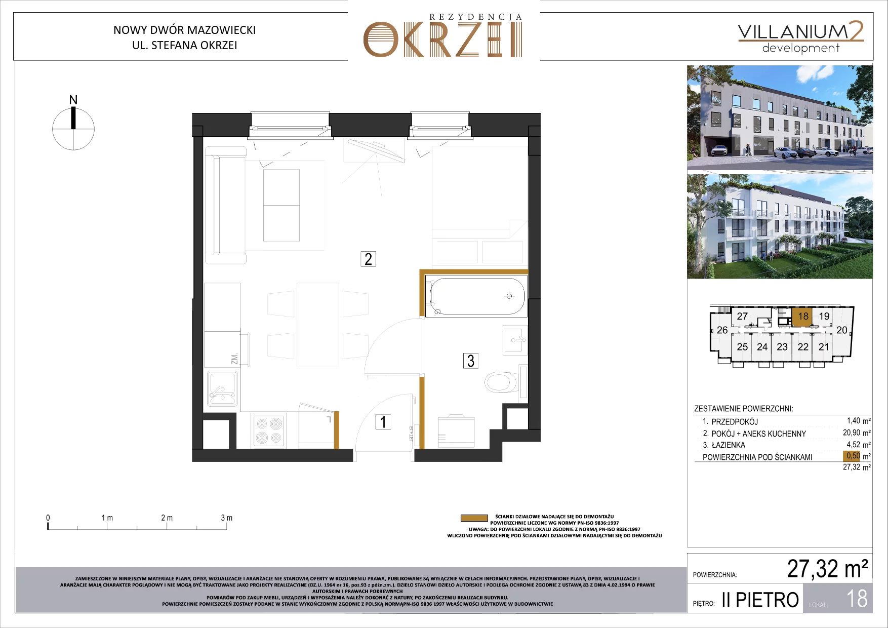 1 pokój, mieszkanie 27,06 m², piętro 2, oferta nr M/18, Rezydencja Okrzei, Nowy Dwór Mazowiecki, ul. Okrzei 1