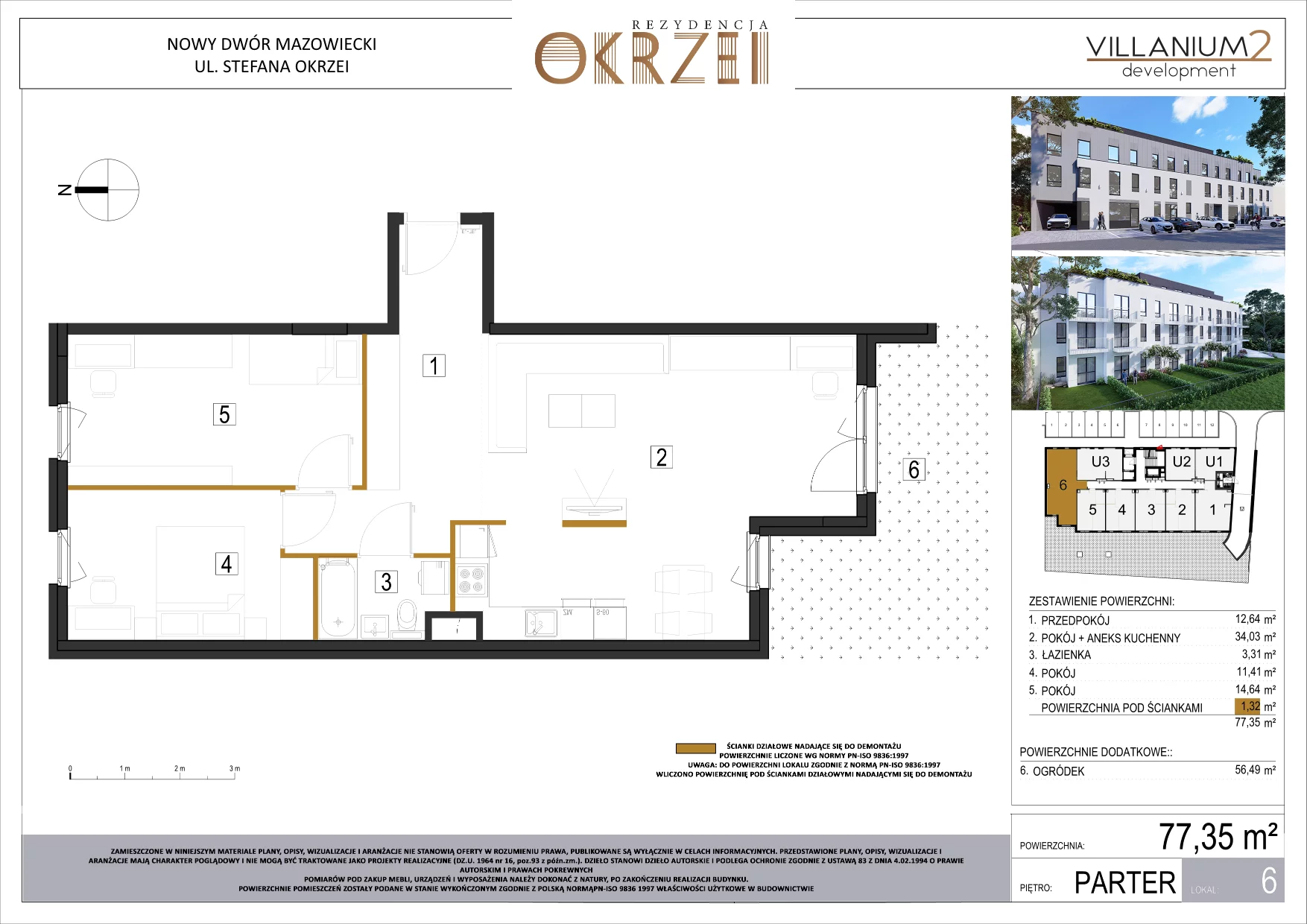 3 pokoje, mieszkanie 76,09 m², parter, oferta nr M/6, Rezydencja Okrzei, Nowy Dwór Mazowiecki, ul. Okrzei 1