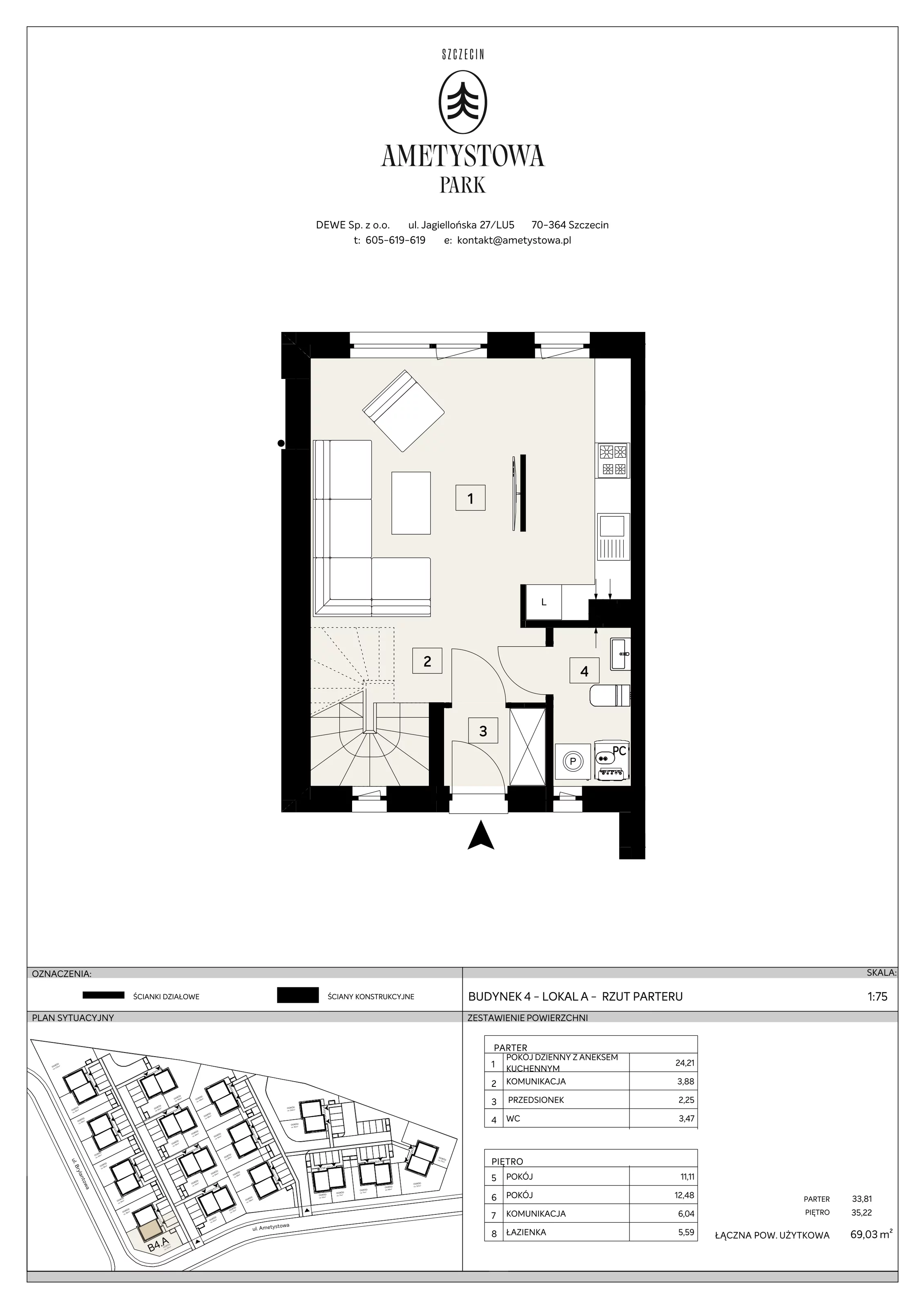 Dom 69,03 m², oferta nr B4/A, Ametystowa Park, Szczecin, Prawobrzeże, Załom, ul. Ametystowa