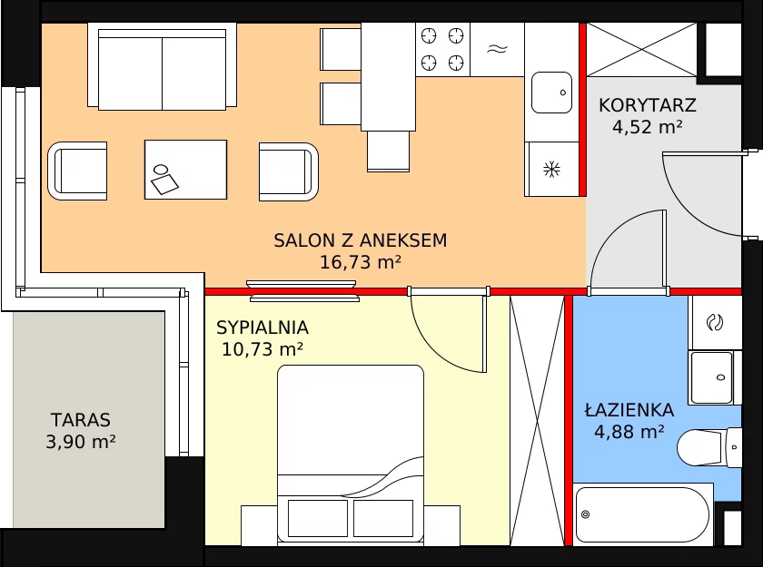Nowe mieszkanie, 36,86 m², 2 pokoje, parter, oferta nr E01
