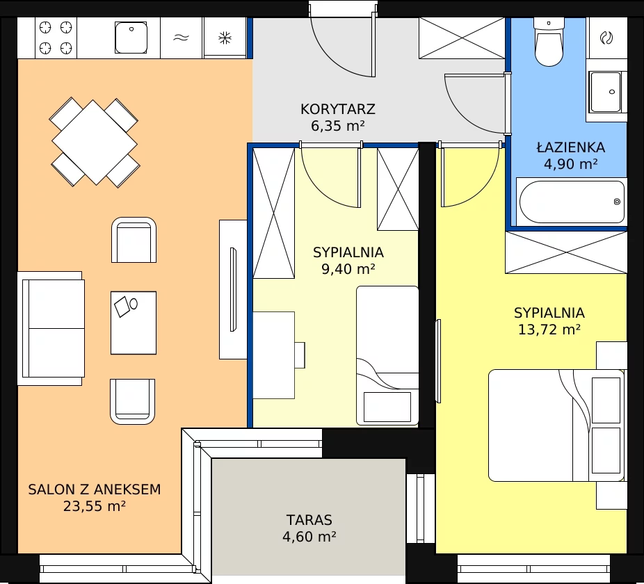 Zalety mieszkania 57.92 m², E15