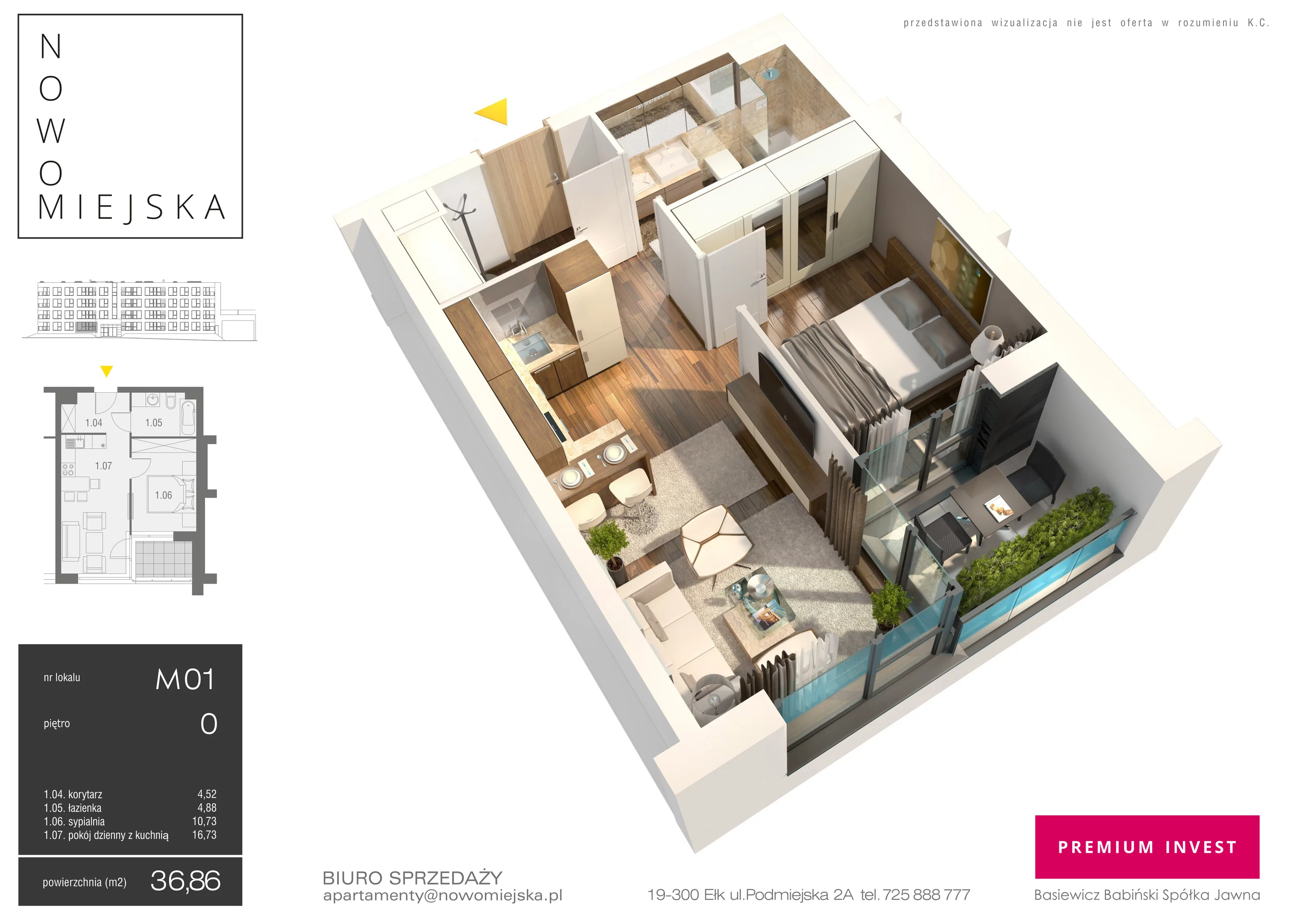 2 pokoje, mieszkanie 36,86 m², parter, oferta nr E01, Nowomiejska, Suwałki, Północ, ul. Nowomiejska