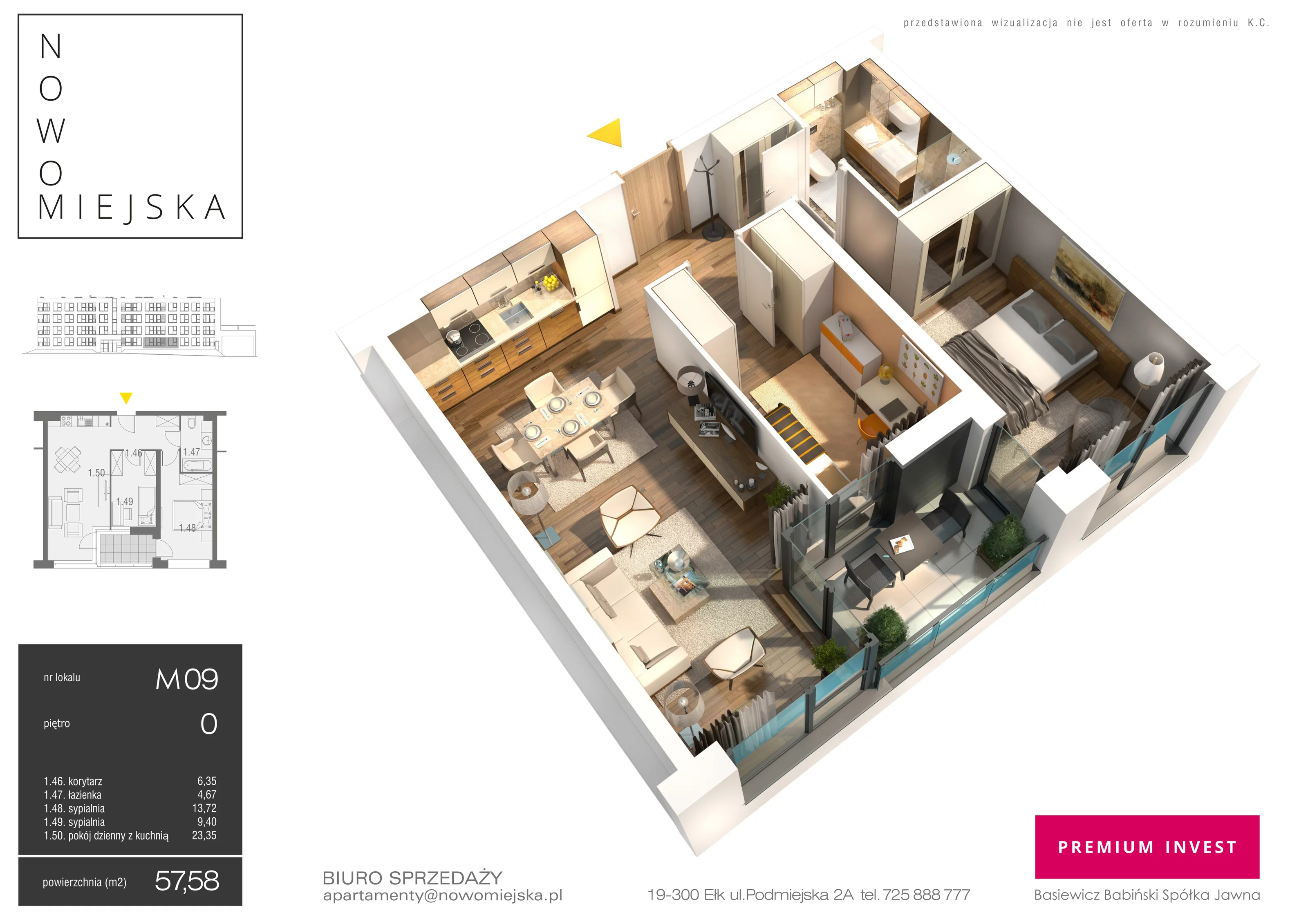 3 pokoje, mieszkanie 57,58 m², parter, oferta nr E09, Nowomiejska, Suwałki, Północ, ul. Nowomiejska