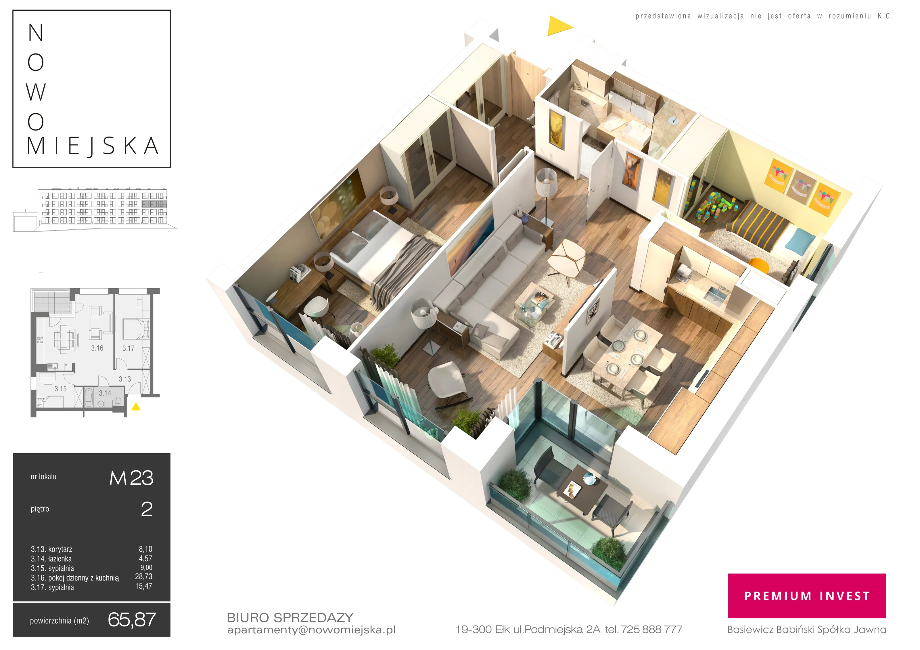 3 pokoje, mieszkanie 65,87 m², piętro 2, oferta nr E23, Nowomiejska, Suwałki, Północ, ul. Nowomiejska