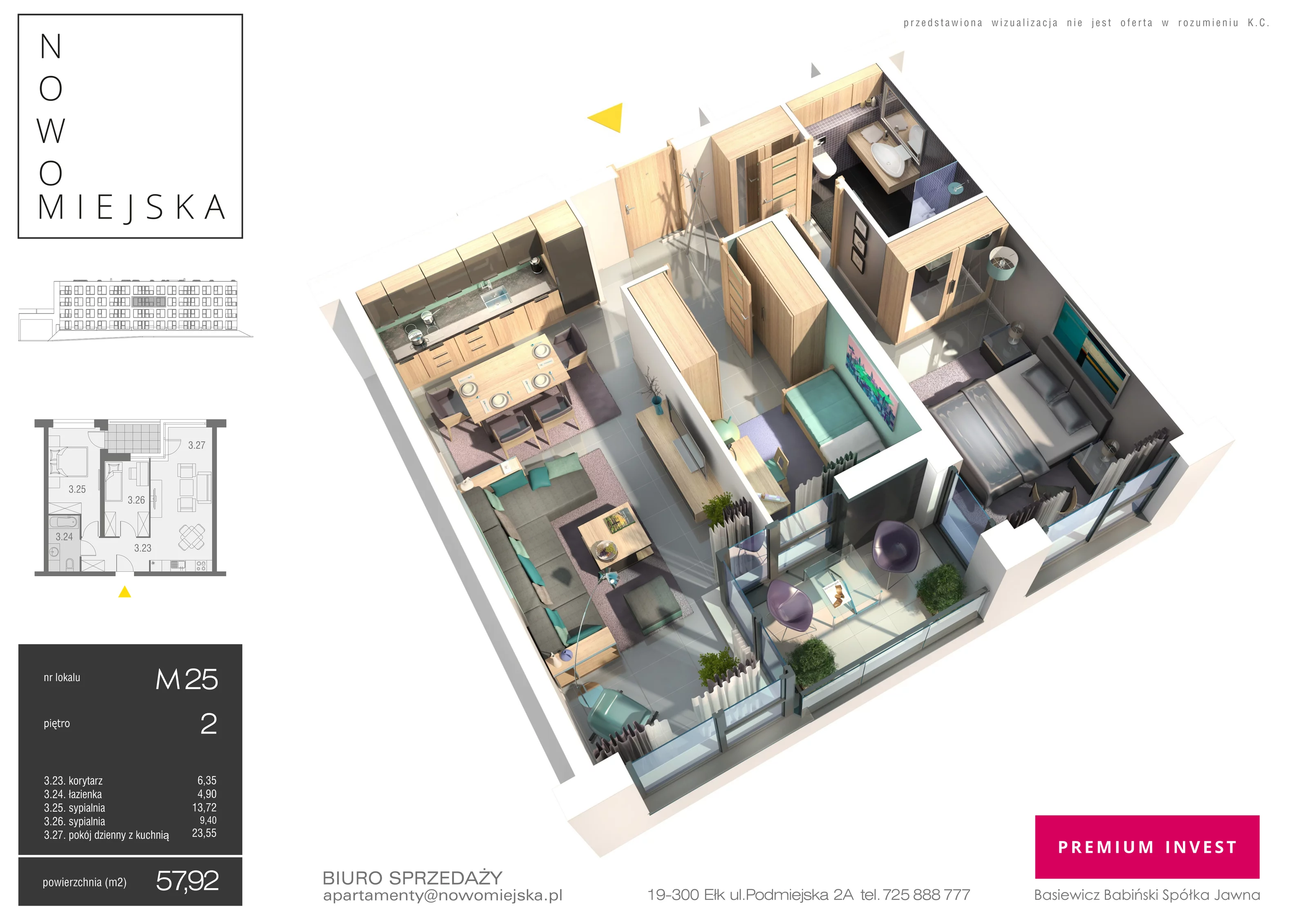 3 pokoje, mieszkanie 57,92 m², piętro 2, oferta nr E25, Nowomiejska, Suwałki, Północ, ul. Nowomiejska