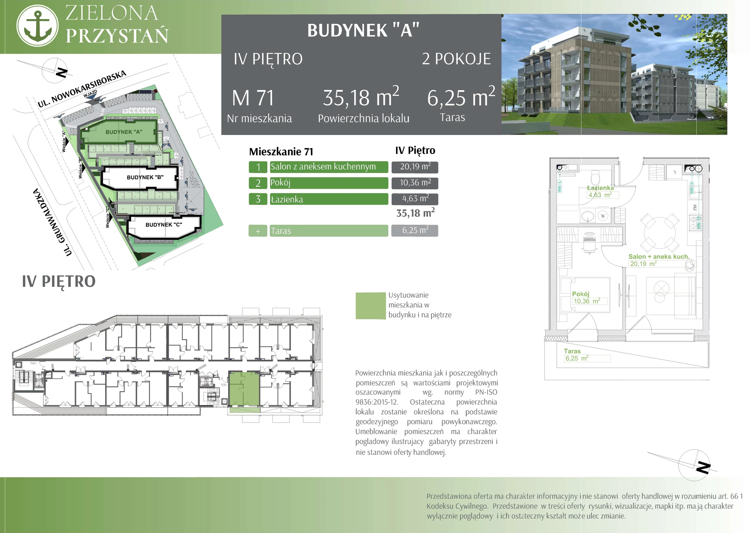 2 pokoje, mieszkanie 35,18 m², piętro 4, oferta nr 71, Zielona Przystań, Świnoujście, Osiedle Zachodnie, ul. Nowokarsiborska 3