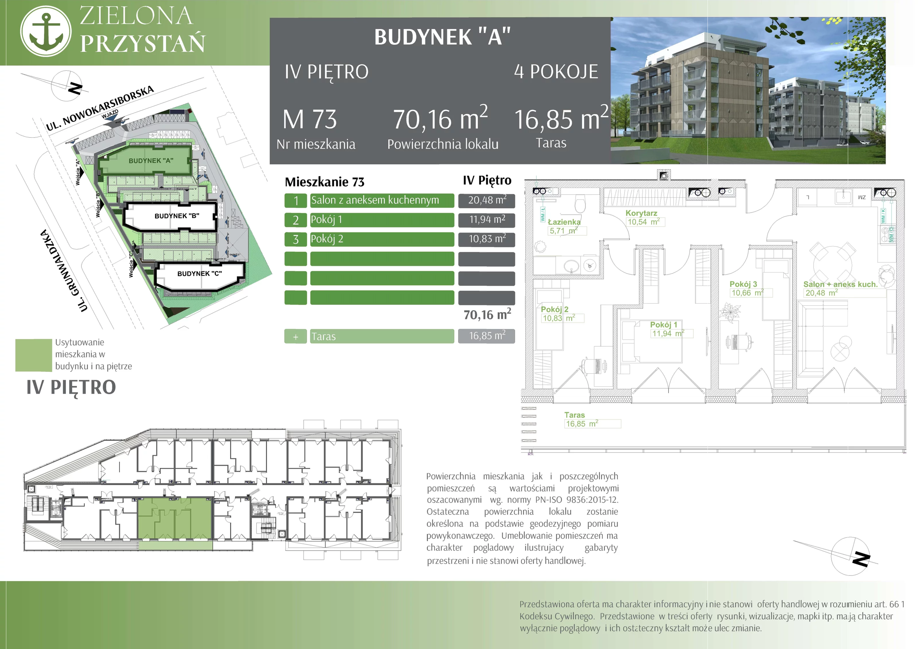 4 pokoje, mieszkanie 70,16 m², piętro 4, oferta nr 73, Zielona Przystań, Świnoujście, Osiedle Zachodnie, ul. Nowokarsiborska 3