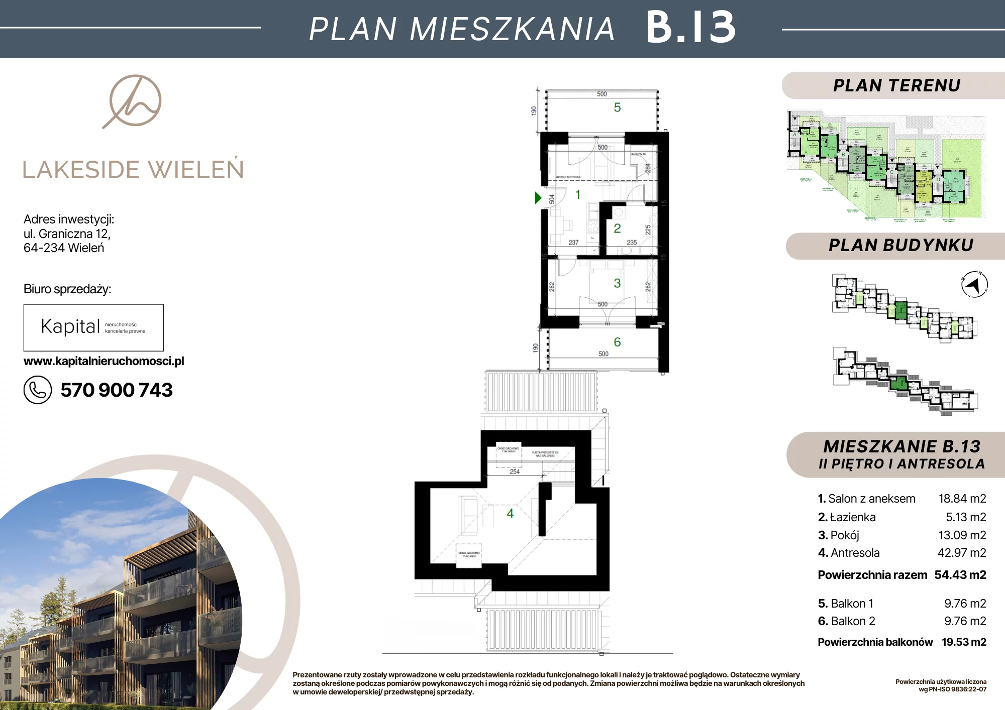 3 pokoje, apartament 54,45 m², piętro 2, oferta nr B.13, Lakeside Wieleń, Wieleń, ul. Graniczna 12