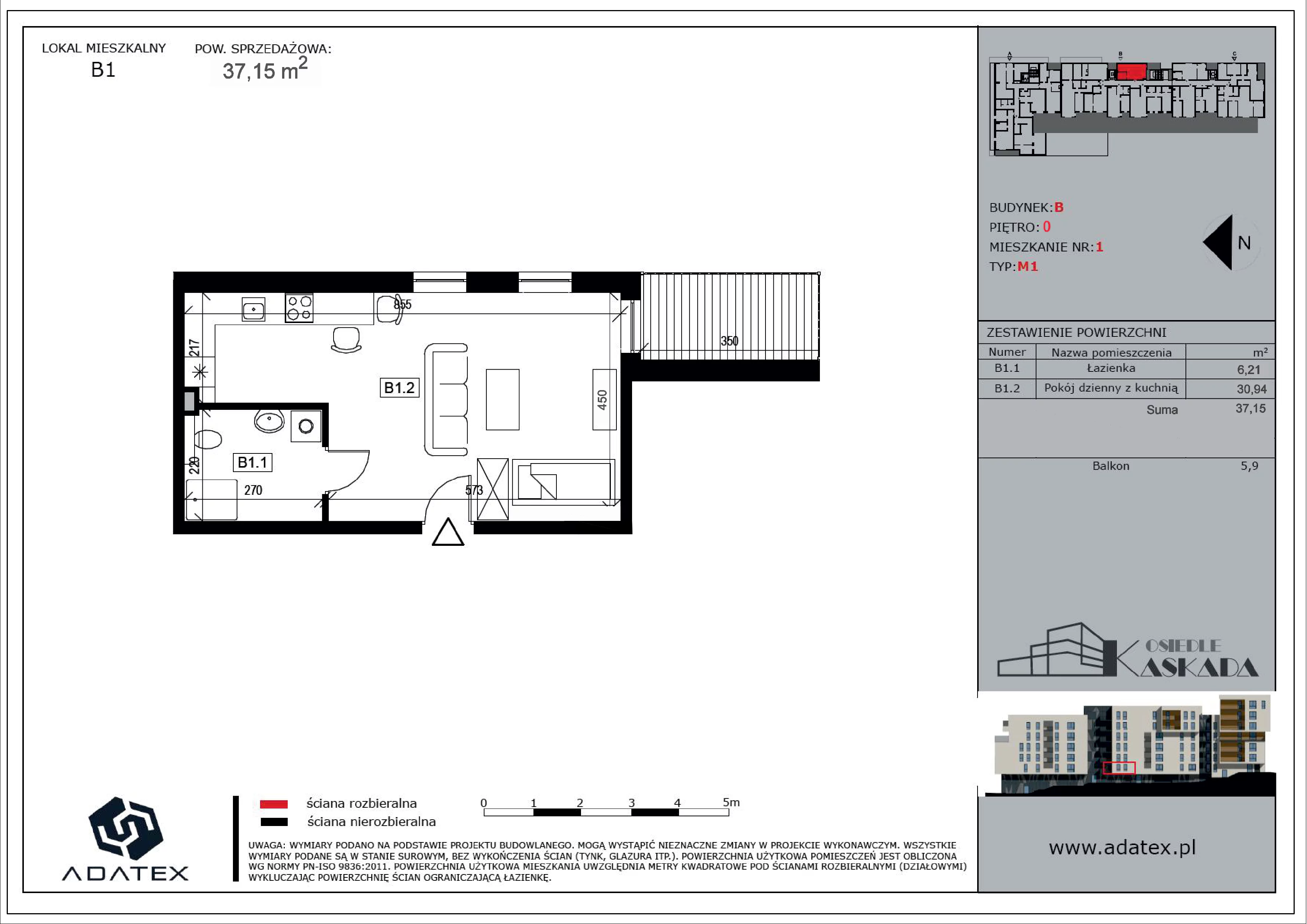 1 pokój, mieszkanie 37,15 m², parter, oferta nr B1, Osiedle Kaskada, Zabrze, Osiedle Tadeusza Kotarbińskiego, ul. Mieczysława Niedziałkowskiego 56