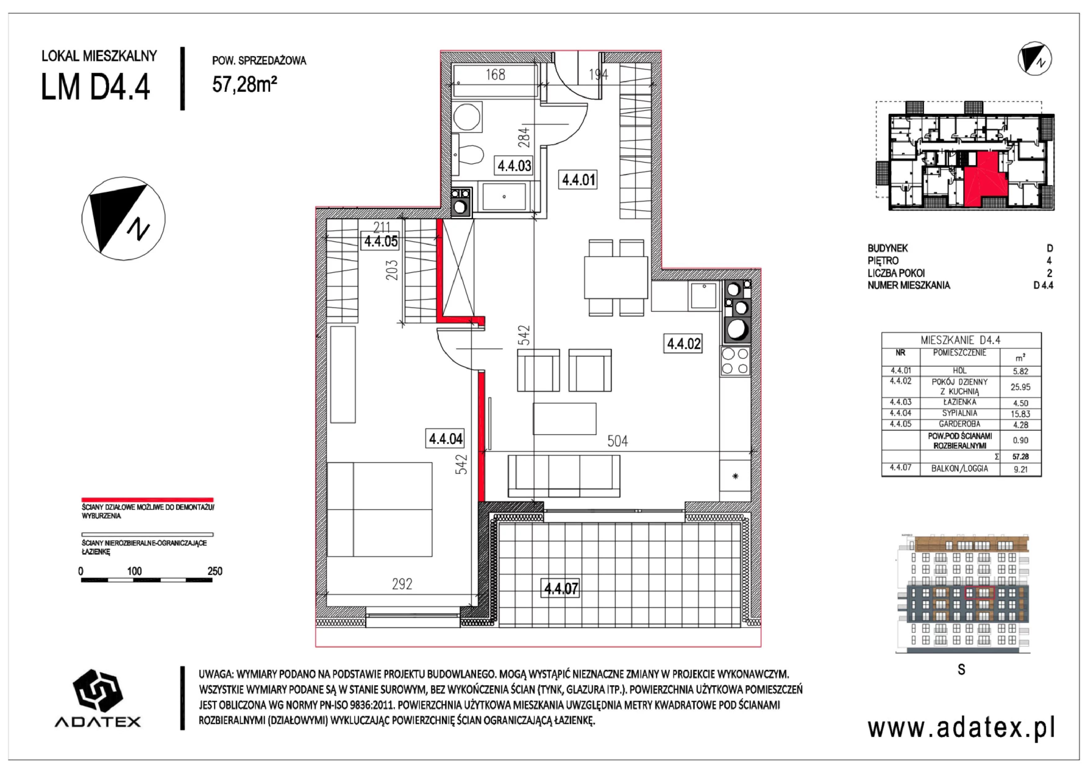 2 pokoje, mieszkanie 57,28 m², piętro 4, oferta nr D.4.4, Osiedle Nowa Dąbrowa, Dąbrowa Górnicza, Gołonóg, ul. Graniczna 14