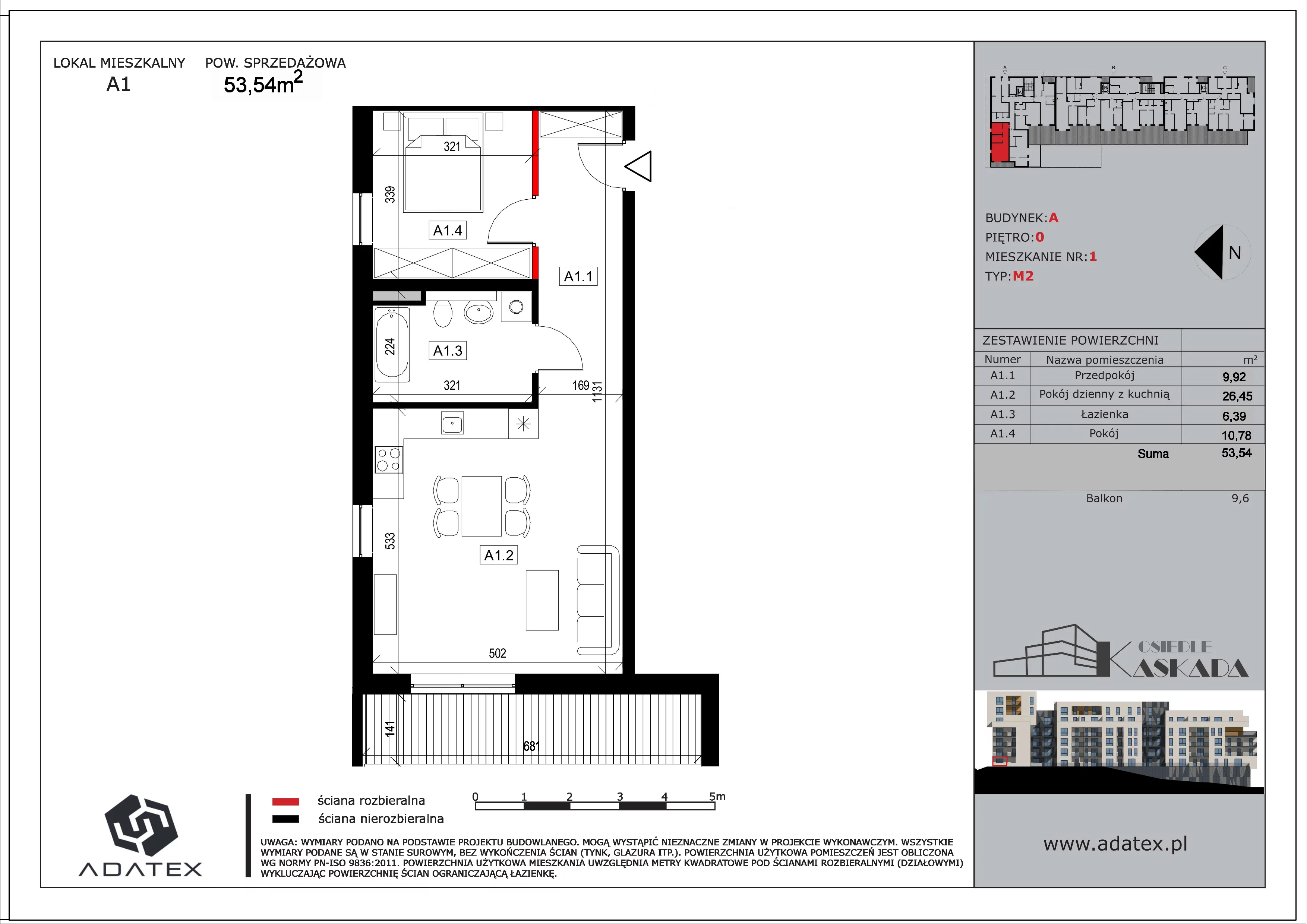 2 pokoje, mieszkanie 53,54 m², parter, oferta nr A1, Osiedle Kaskada, Zabrze, Osiedle Tadeusza Kotarbińskiego, ul. Mieczysława Niedziałkowskiego 56