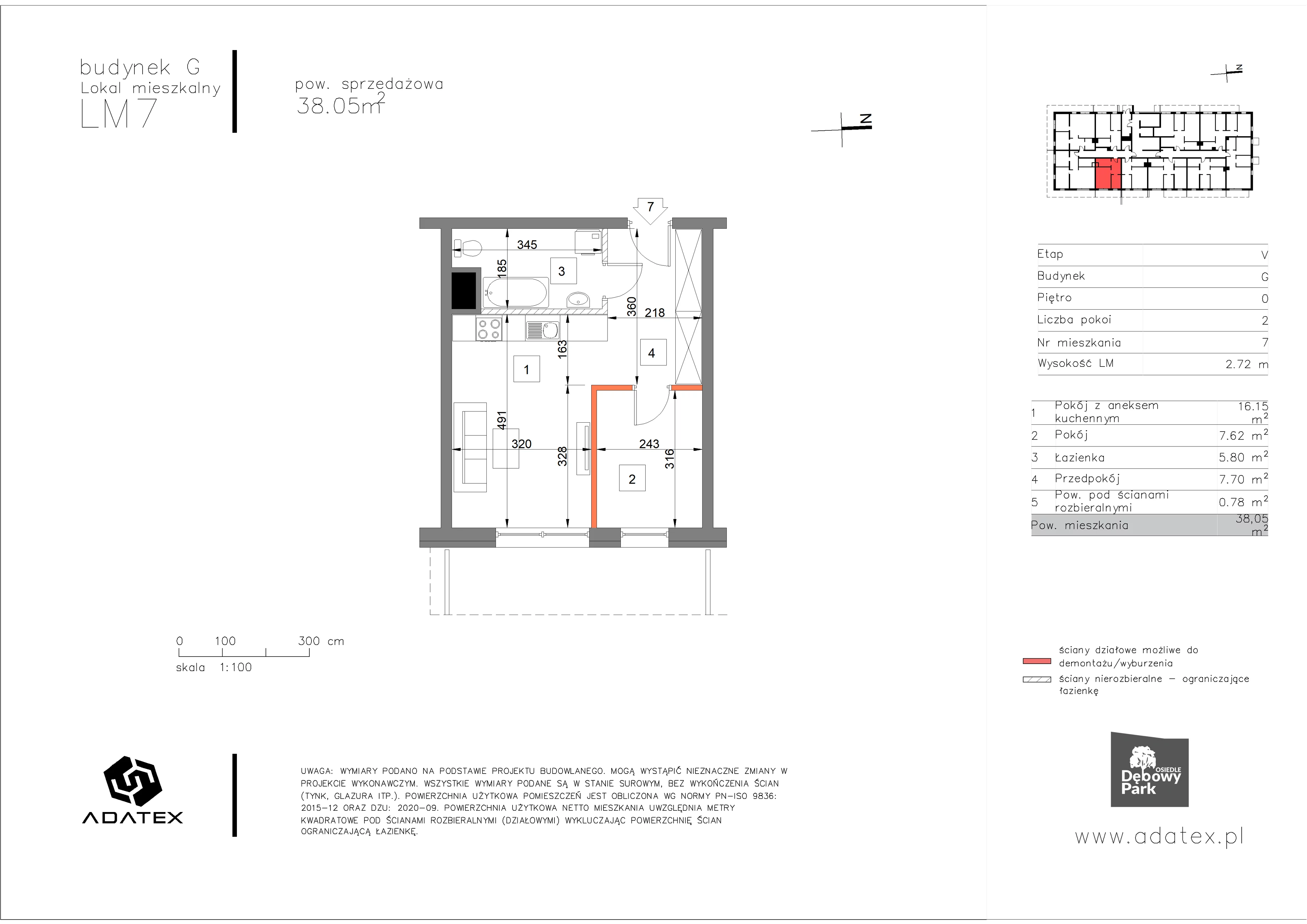 2 pokoje, mieszkanie 38,05 m², parter, oferta nr G7, Osiedle Dębowy Park, Siemianowice Śląskie, Bytków, ul. Oświęcimska 7a